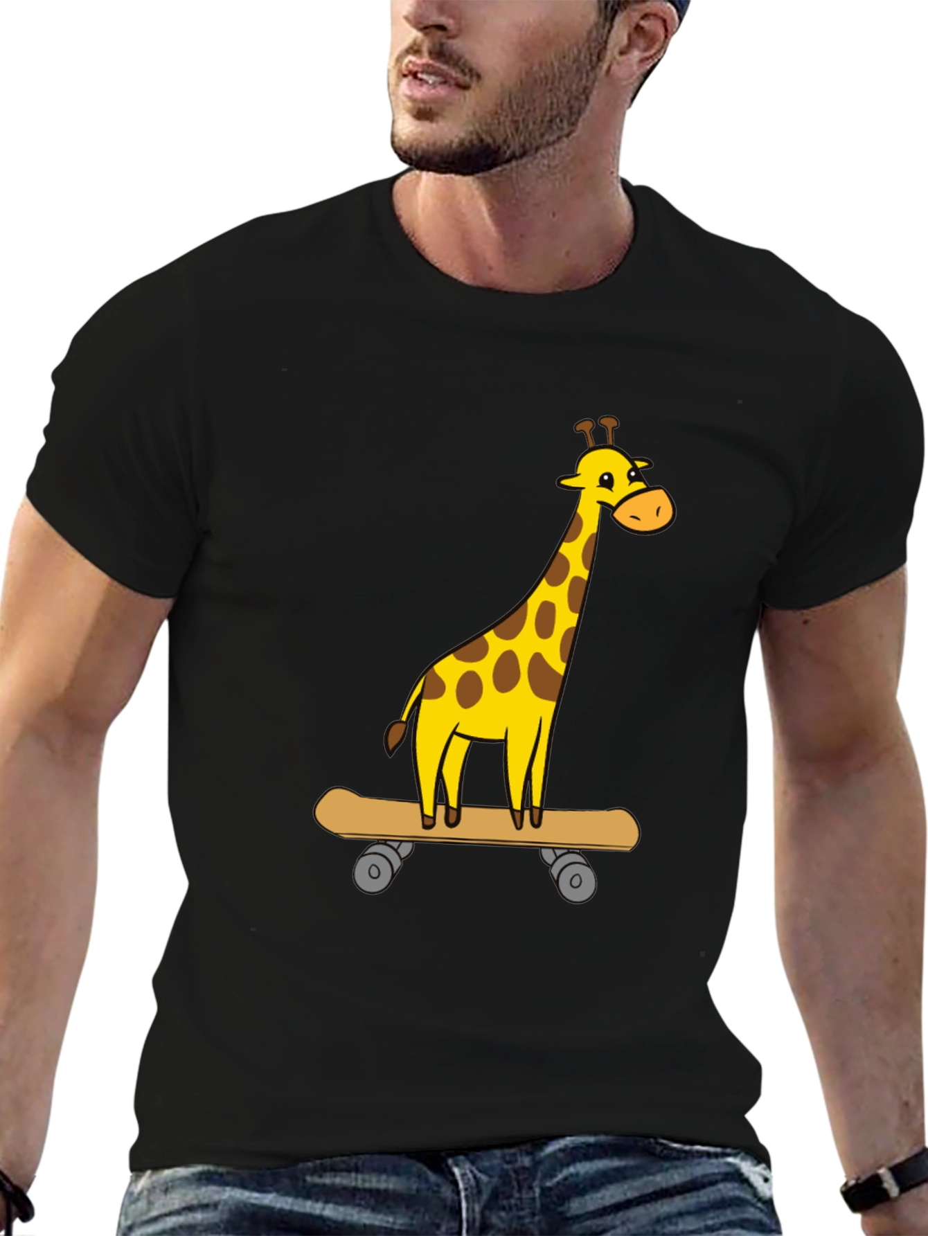 Giraffe Skateboarder Graphic Tee - Cool Animal Cartoon Shirt