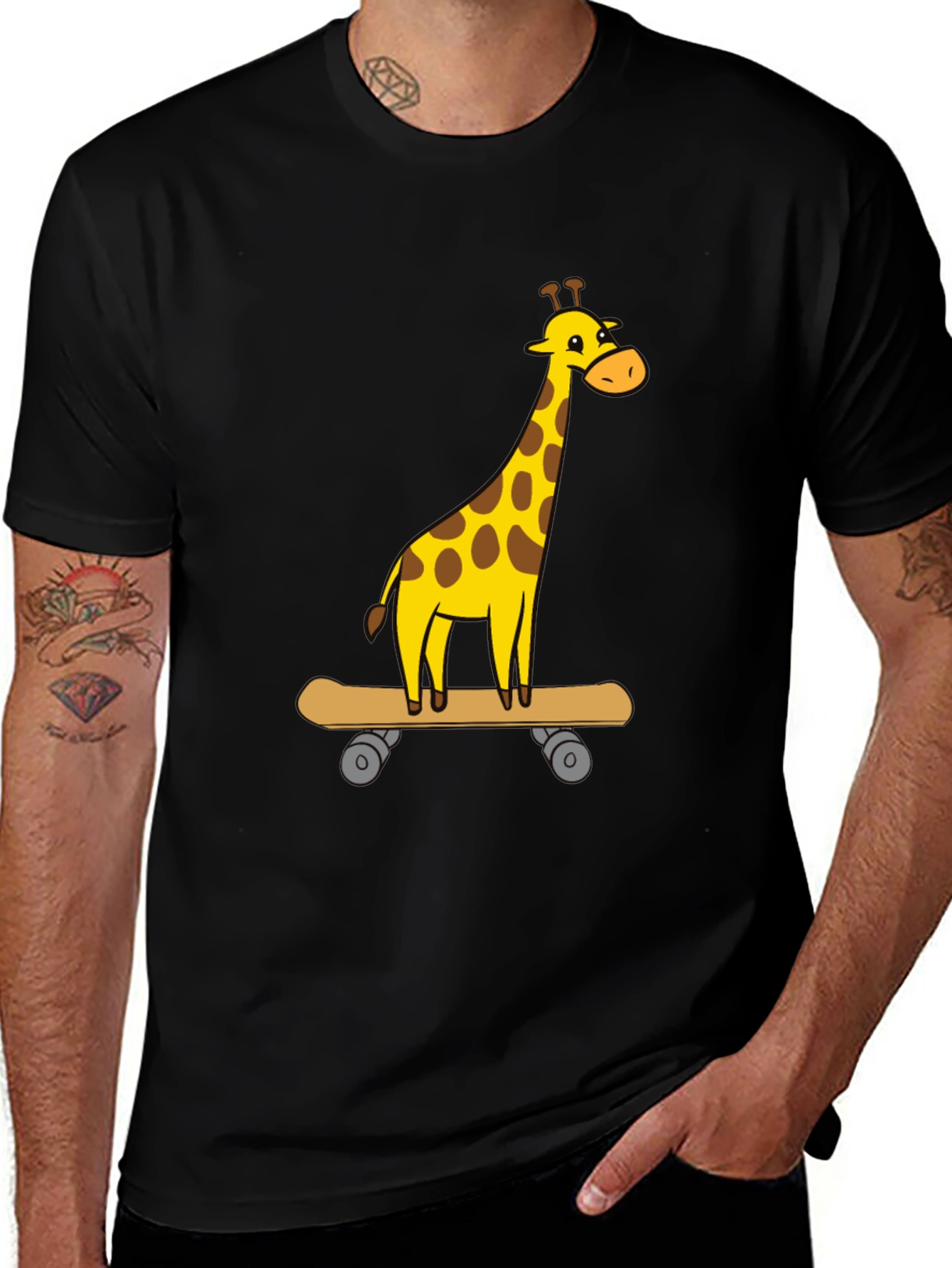 Giraffe Skateboarder Graphic Tee - Cool Animal Cartoon Shirt