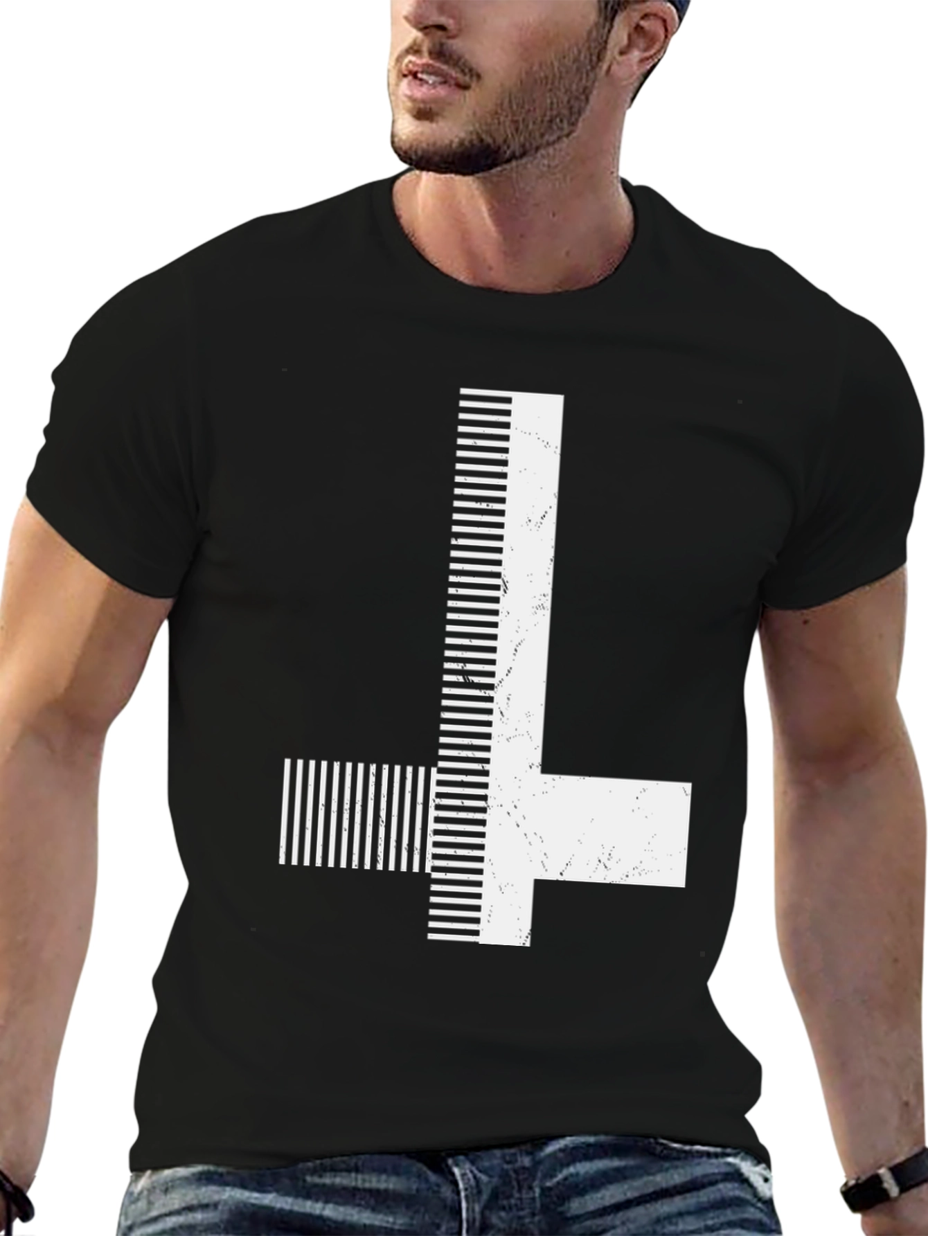 Inverted Cross Graphic Print Black T-Shirt