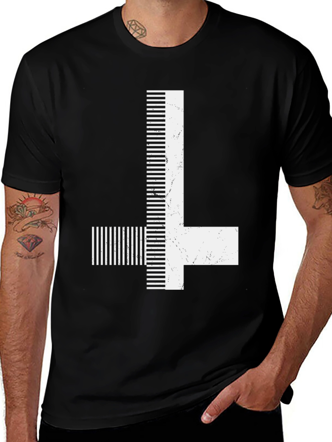 Inverted Cross Graphic Print Black T-Shirt