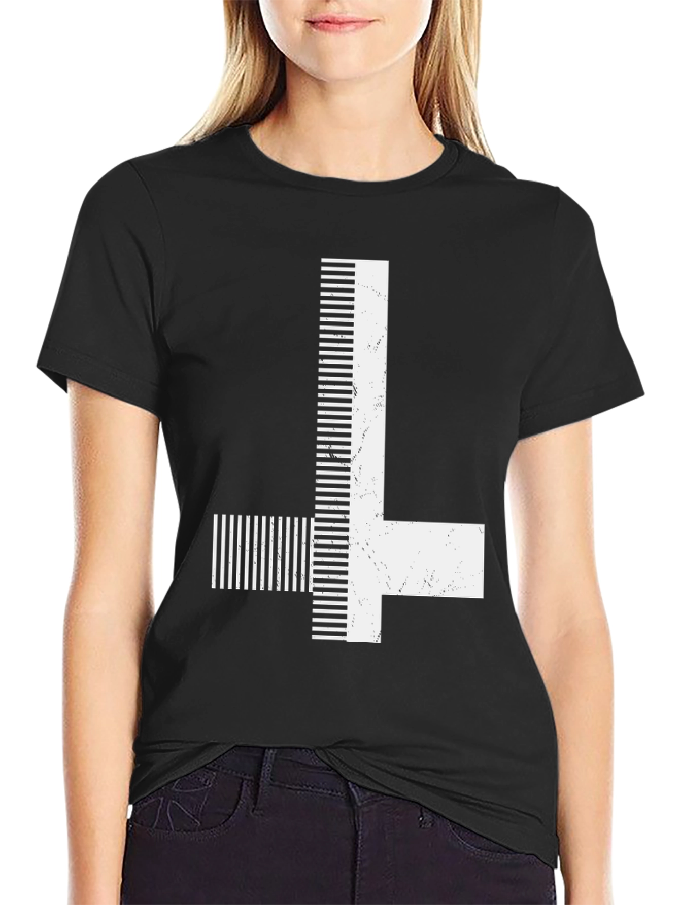 Inverted Cross Graphic Print Black T-Shirt