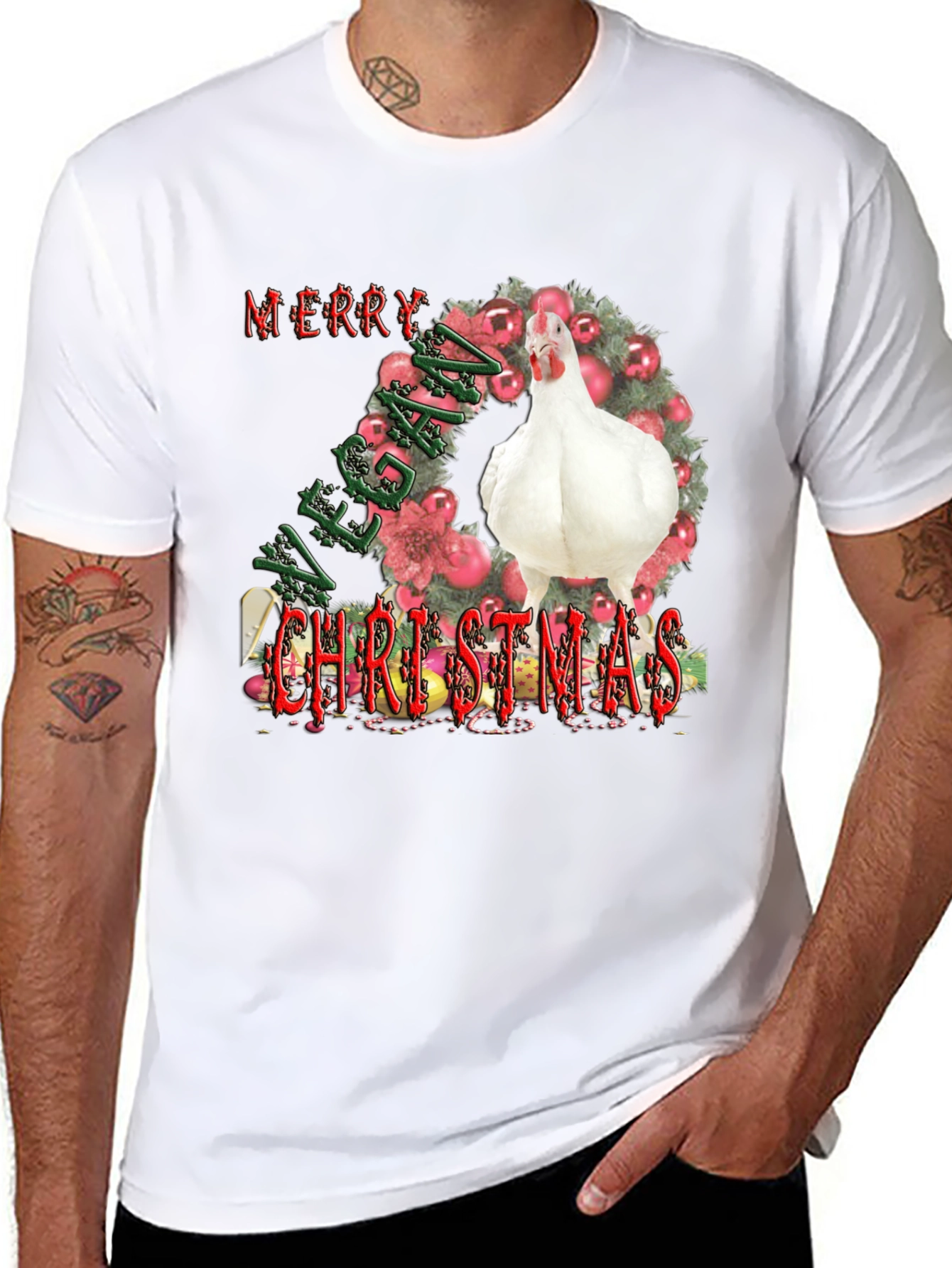 Vegan Christmas T-Shirt with Chicken