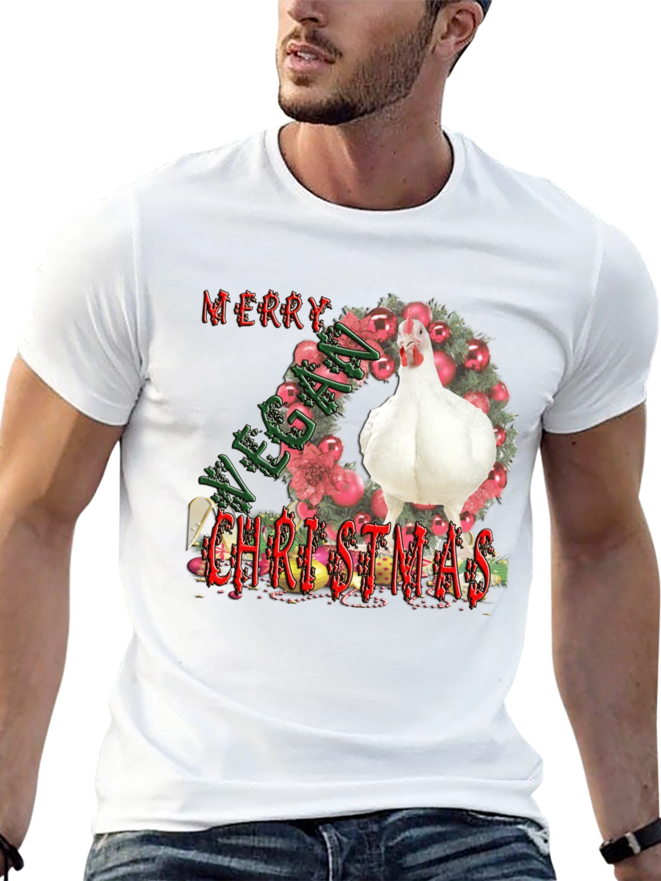Vegan Christmas T-Shirt with Chicken