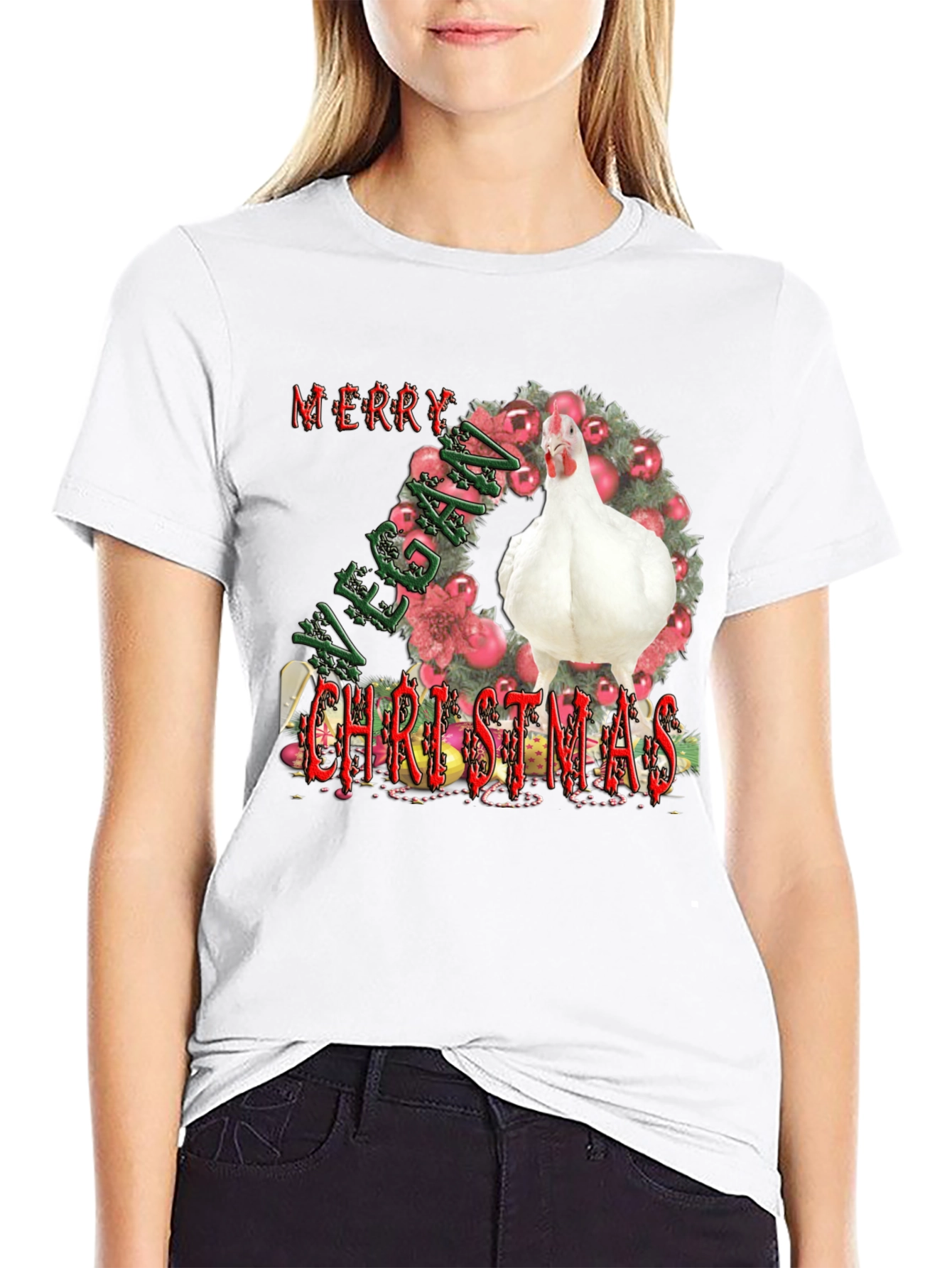 Vegan Christmas T-Shirt with Chicken