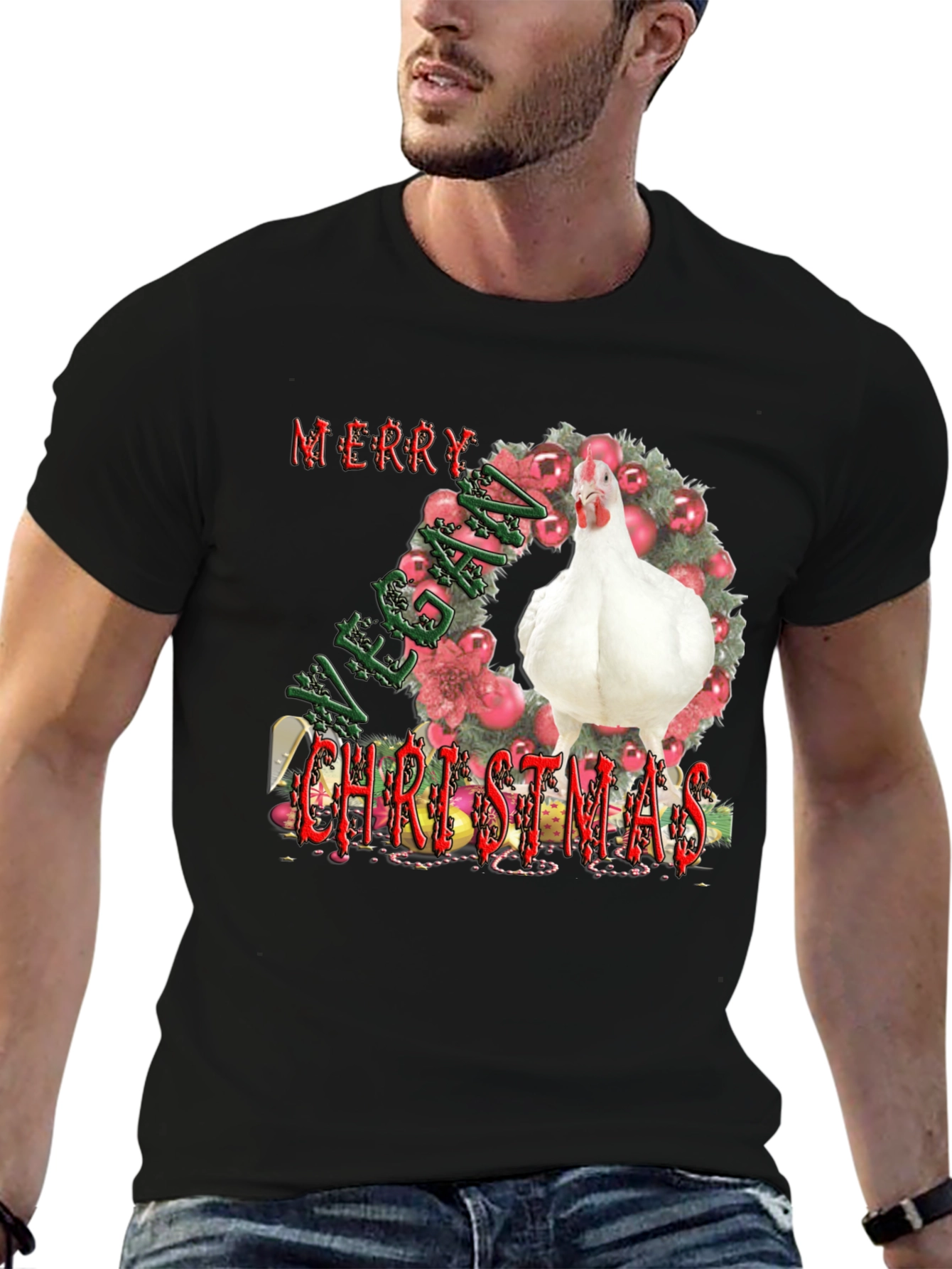 Vegan Christmas T-Shirt with Chicken