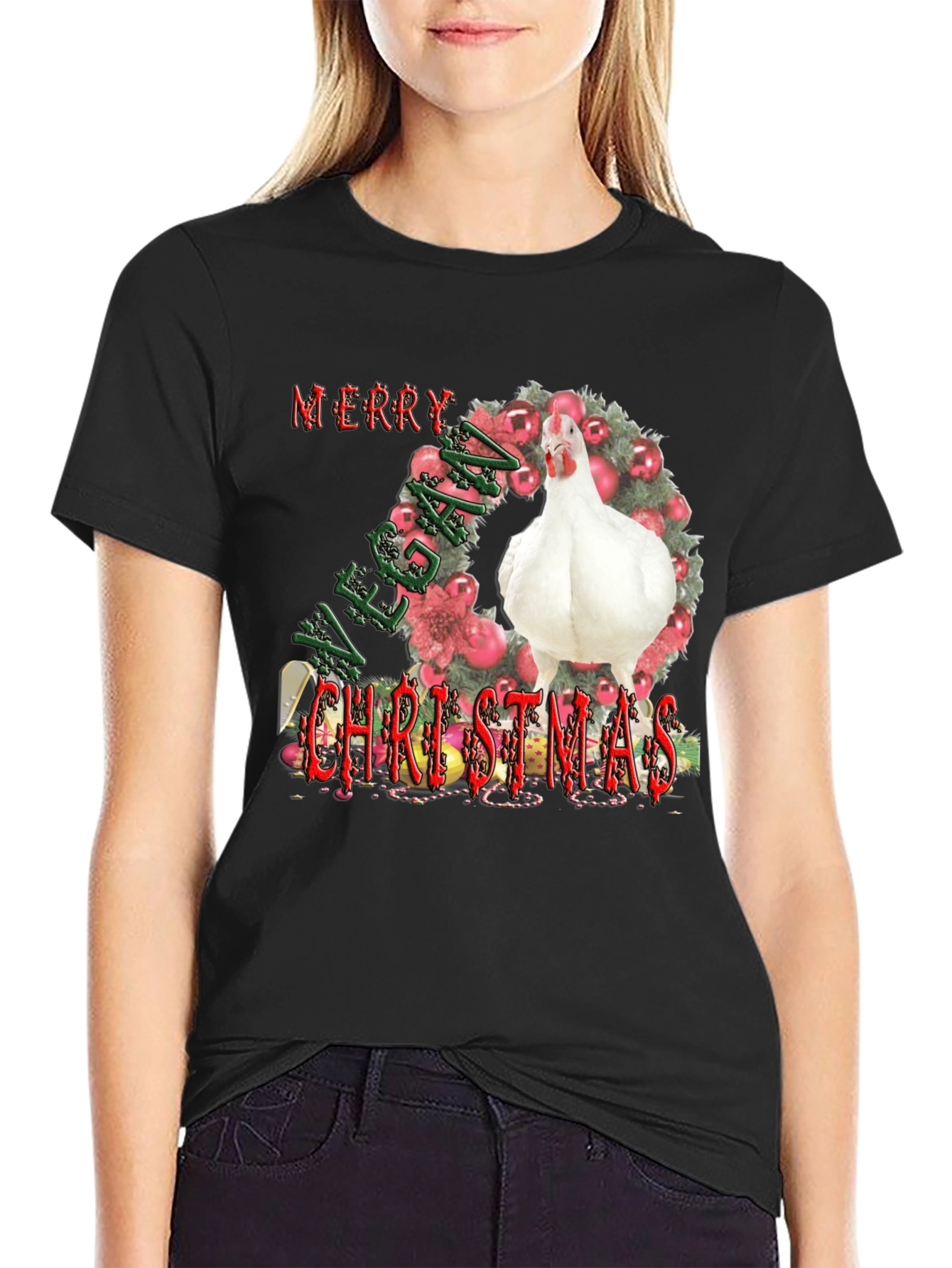 Vegan Christmas T-Shirt with Chicken
