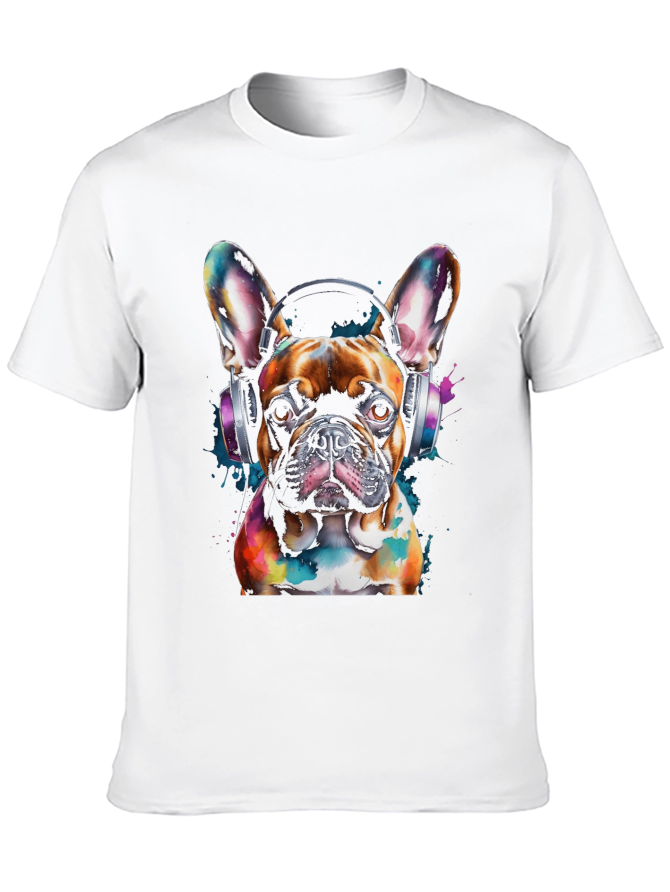 Dog with Headphones Graphic Tee - Black Cotton