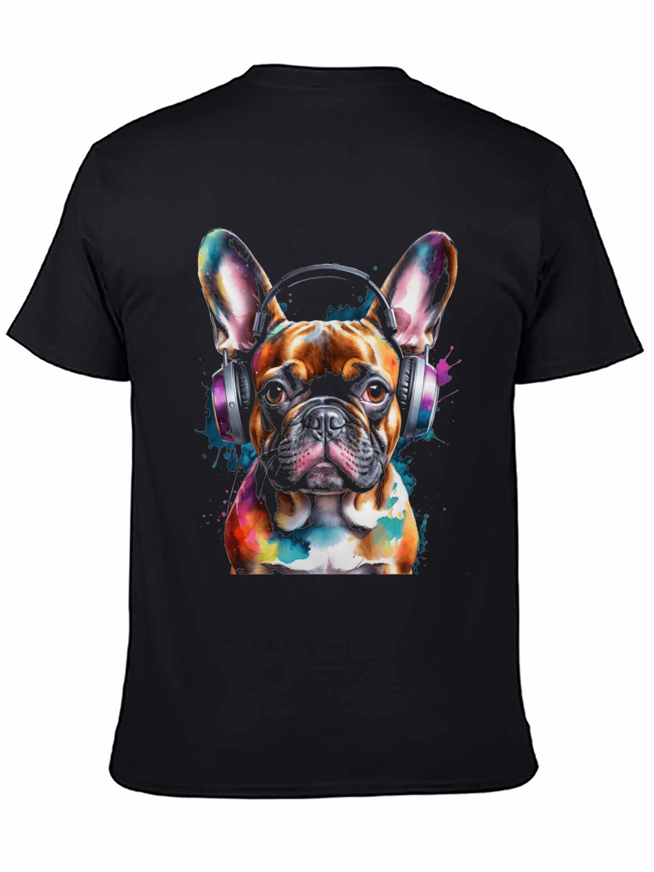 Dog with Headphones Graphic Tee - Black Cotton