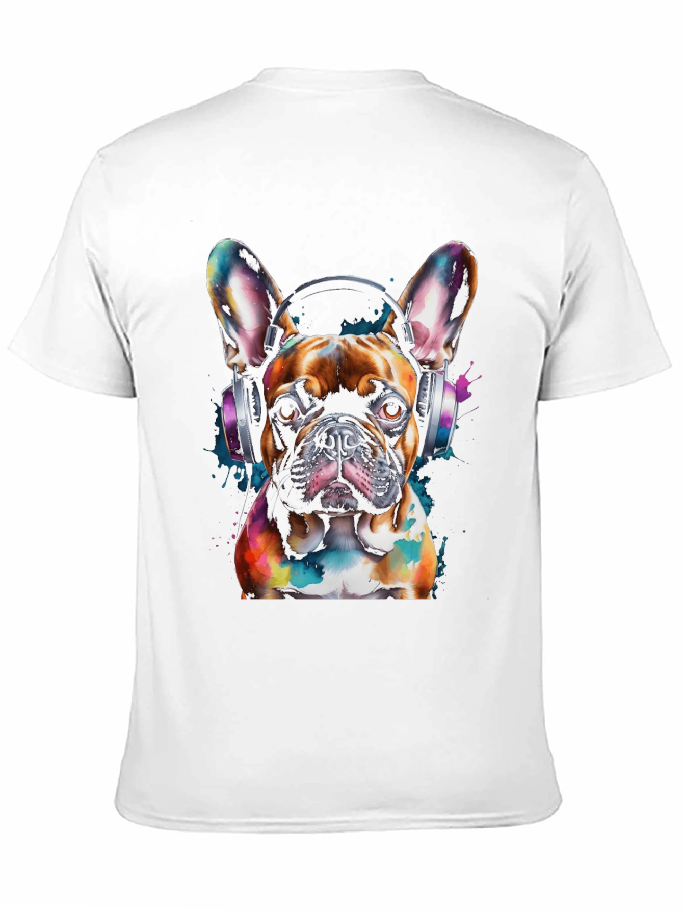 Dog with Headphones Graphic Tee - Black Cotton