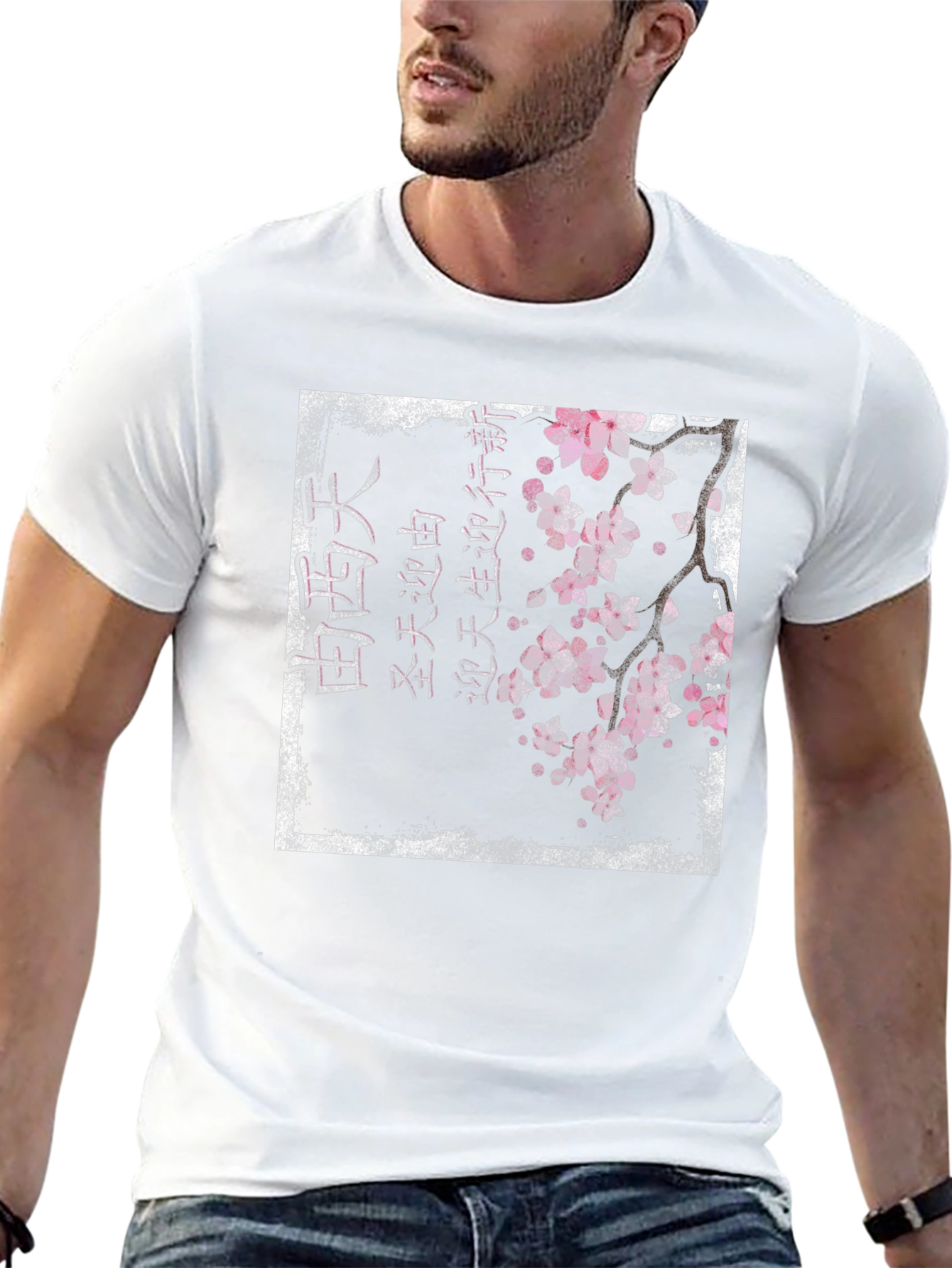 Cherry Blossom Japanese Art Black T-Shirt