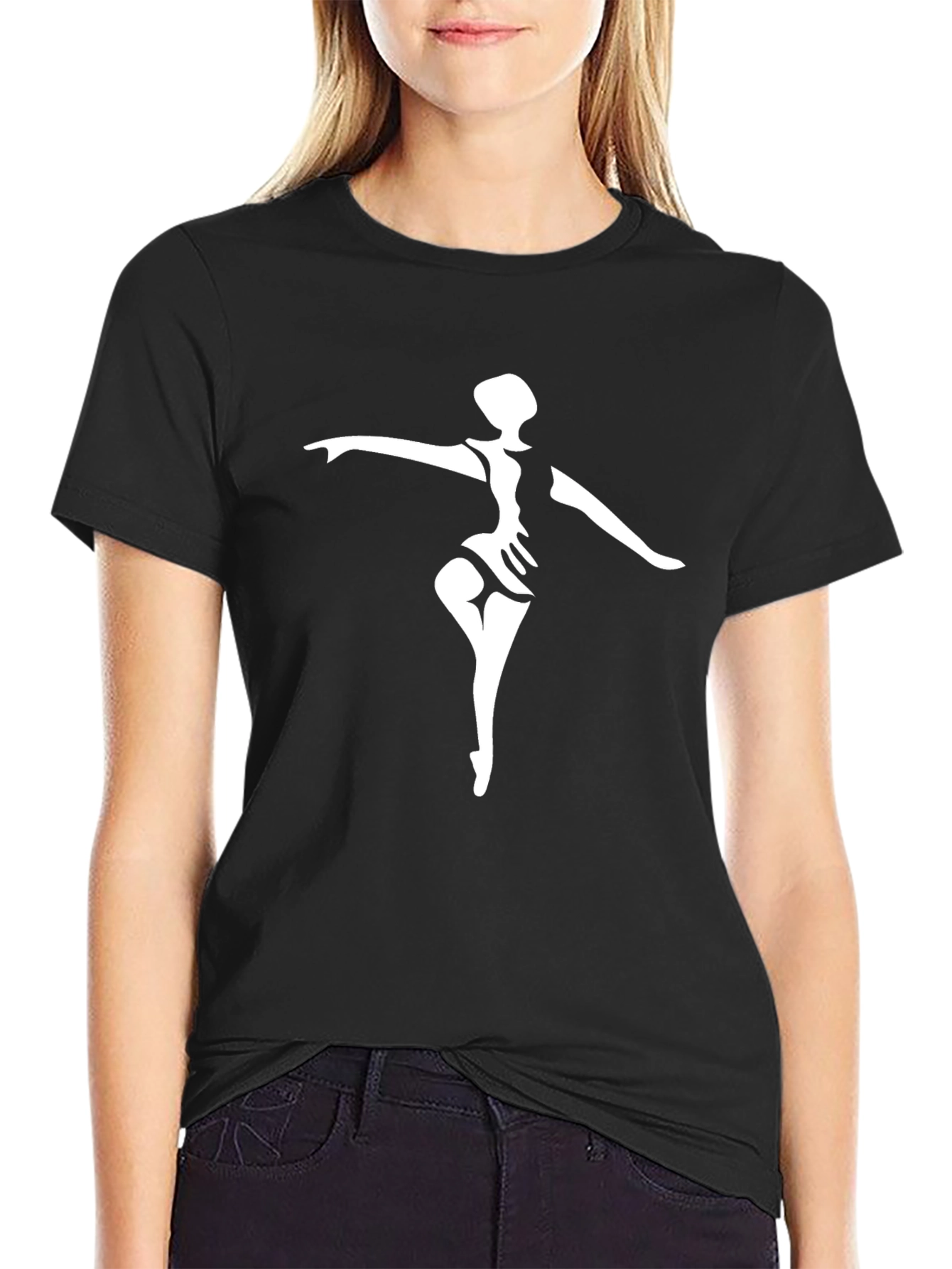 Black T-Shirt with Ballerina Print