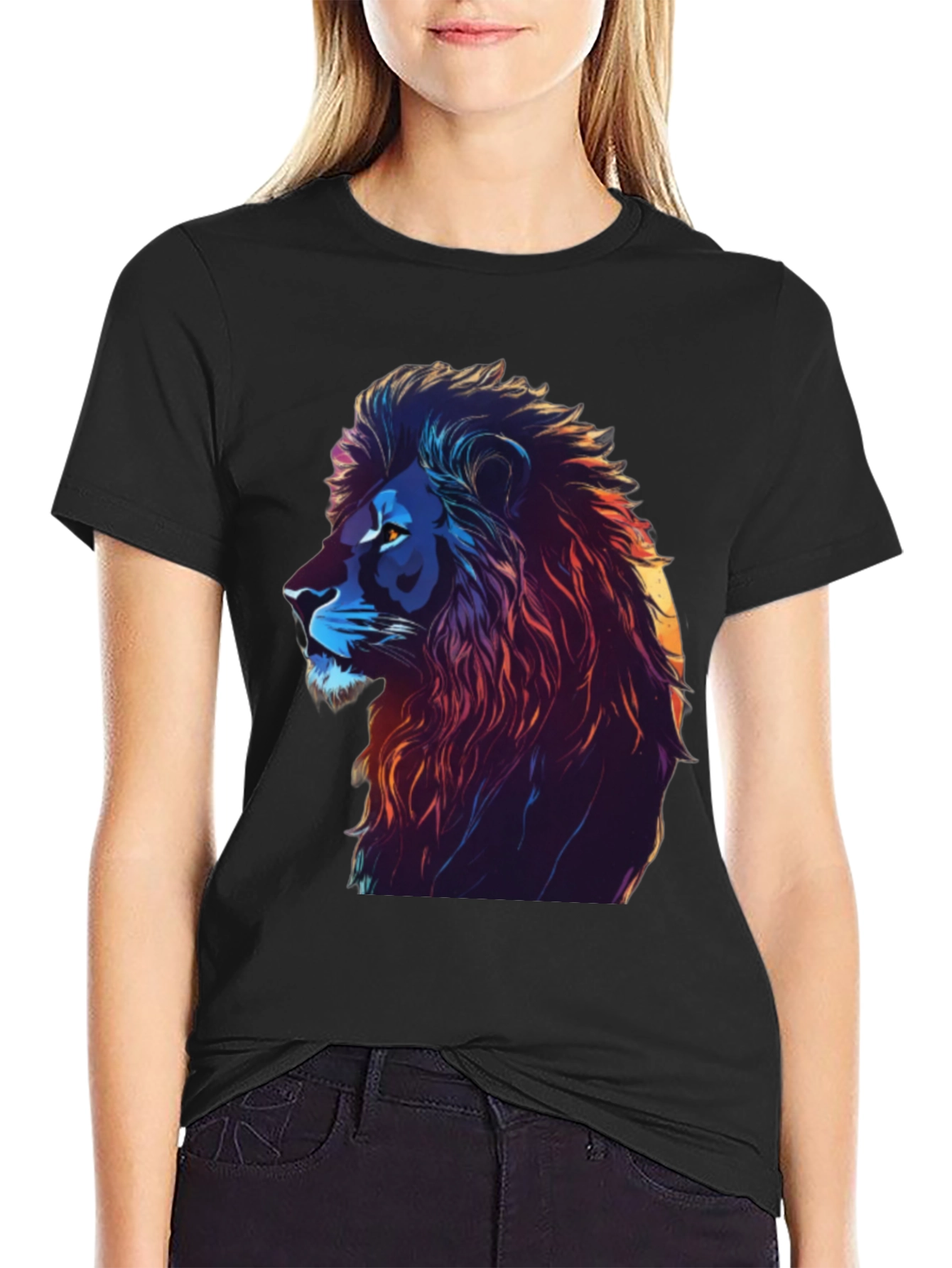 Lion Graphic Print Black T-Shirt