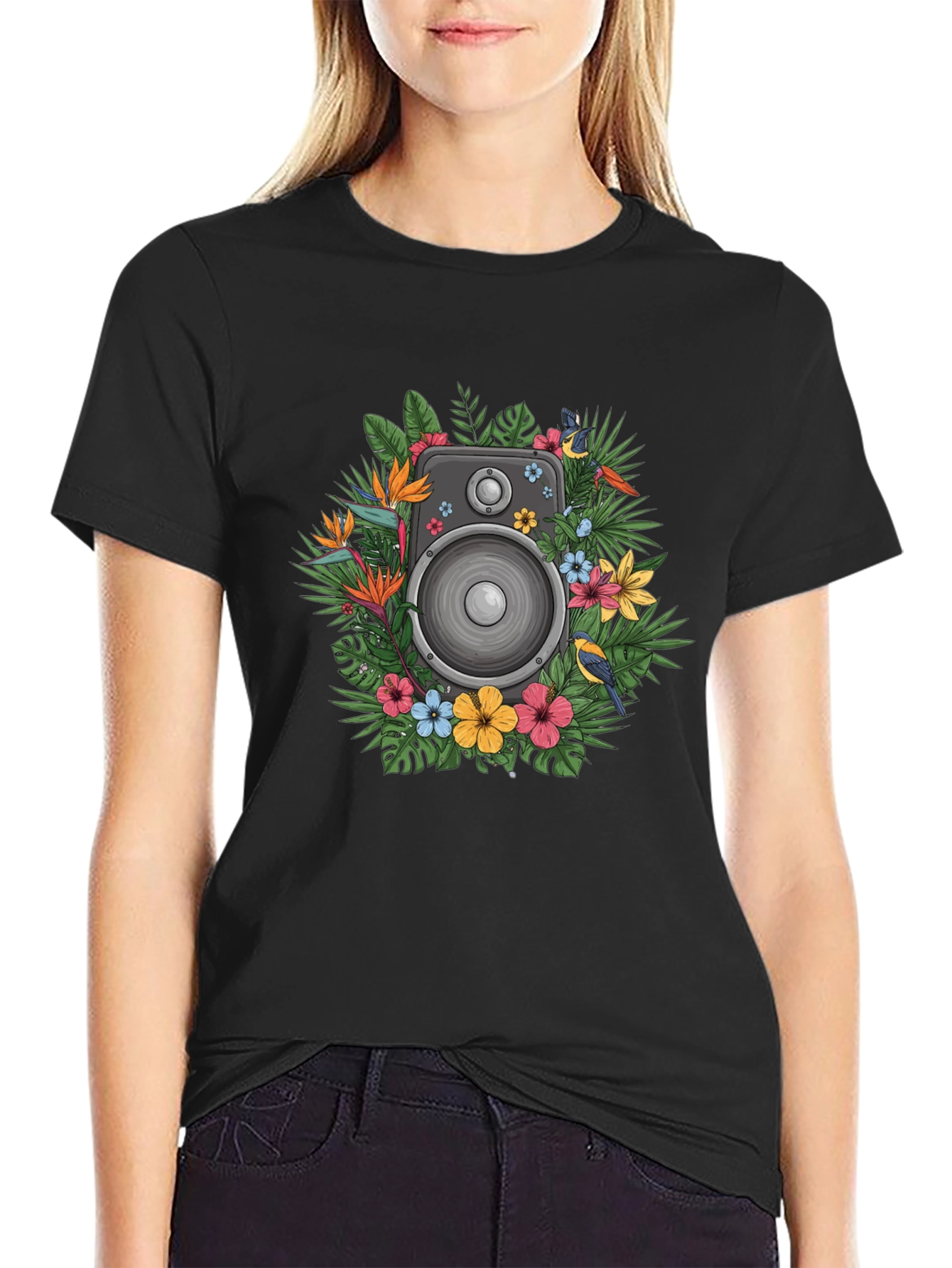 Floral Speaker Graphic Tee - Tropical Vibes