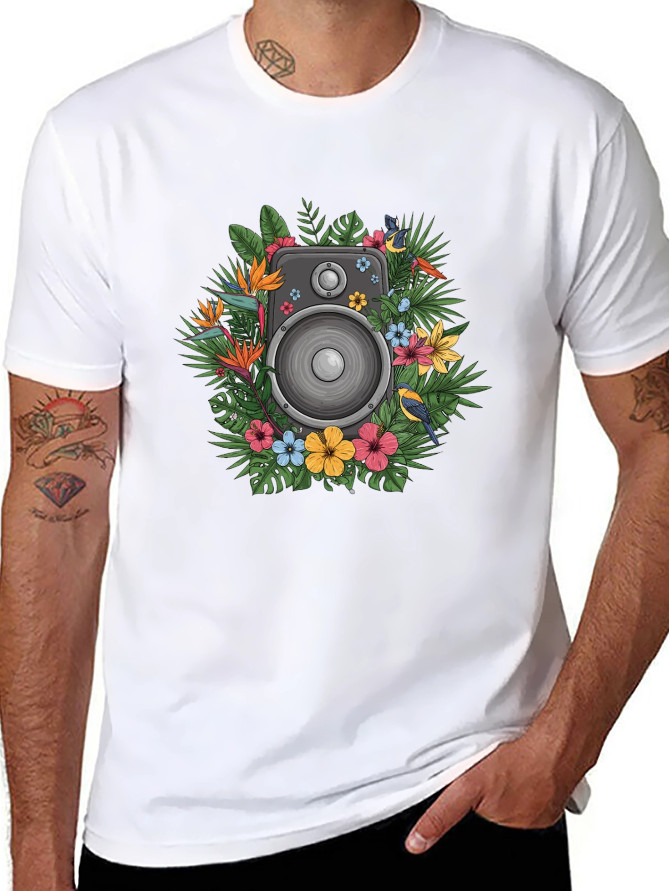 Floral Speaker Graphic Tee - Tropical Vibes