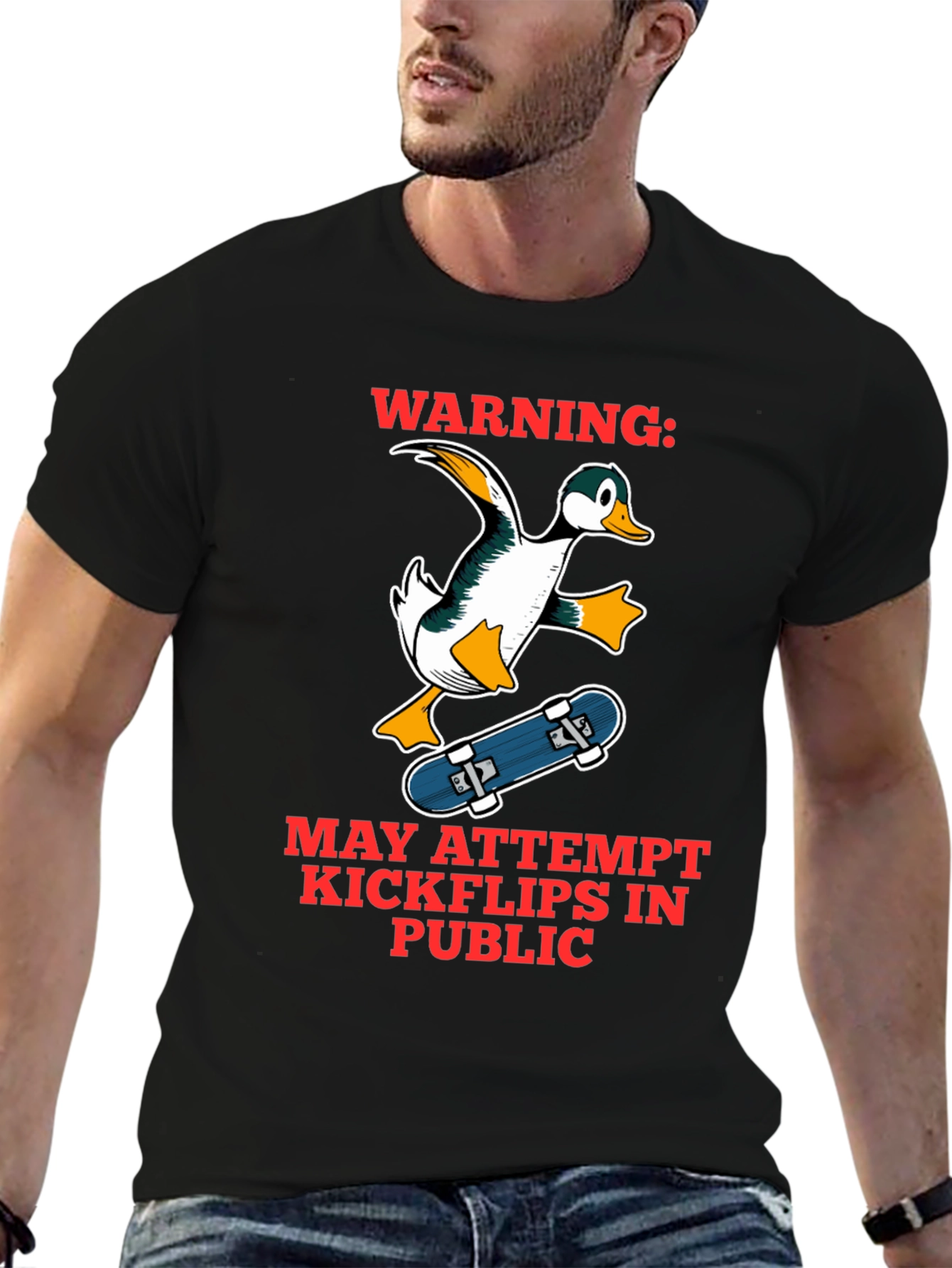 Funny Duck Skateboarder Graphic T-Shirt