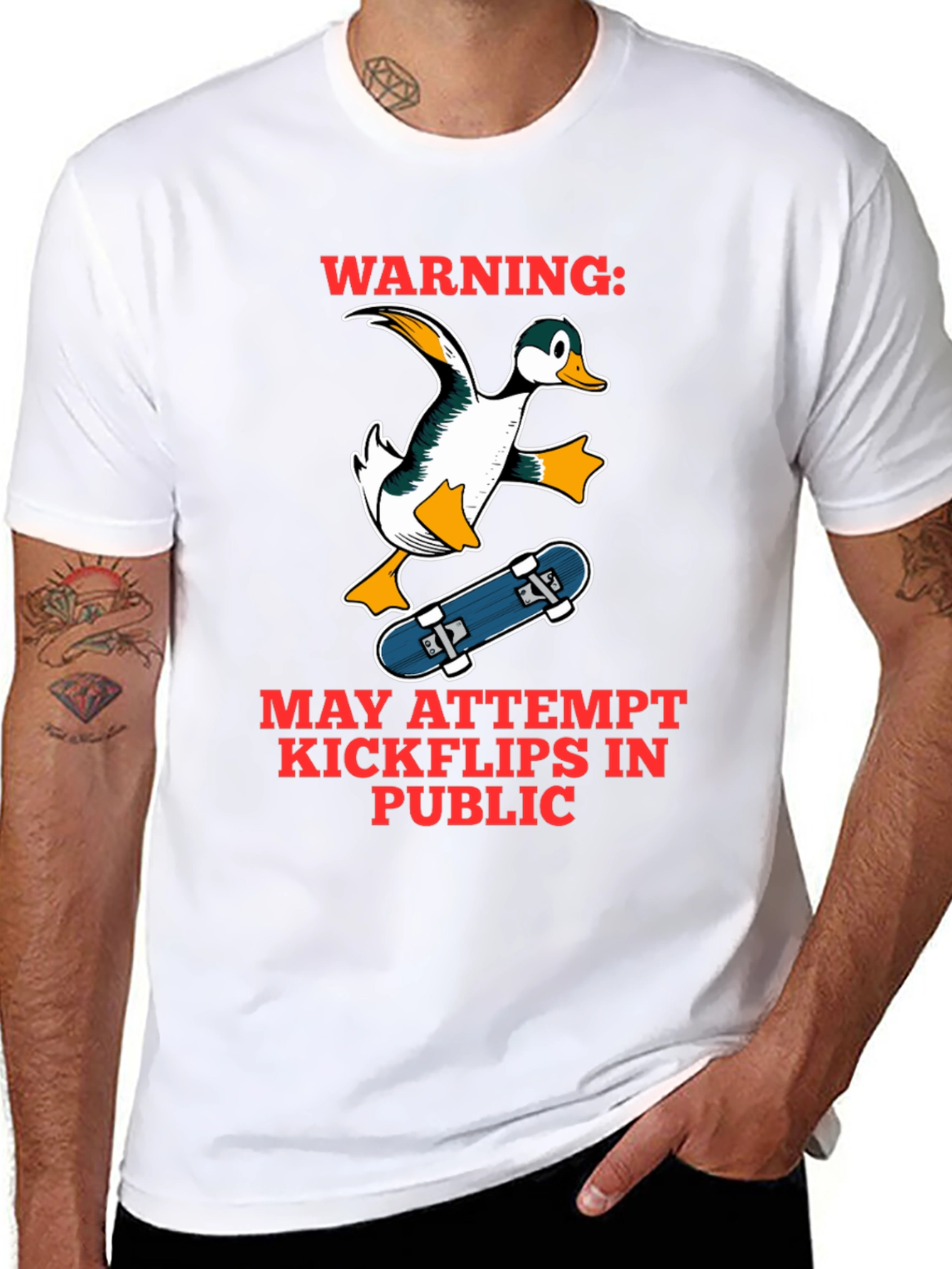Funny Duck Skateboarder Graphic T-Shirt
