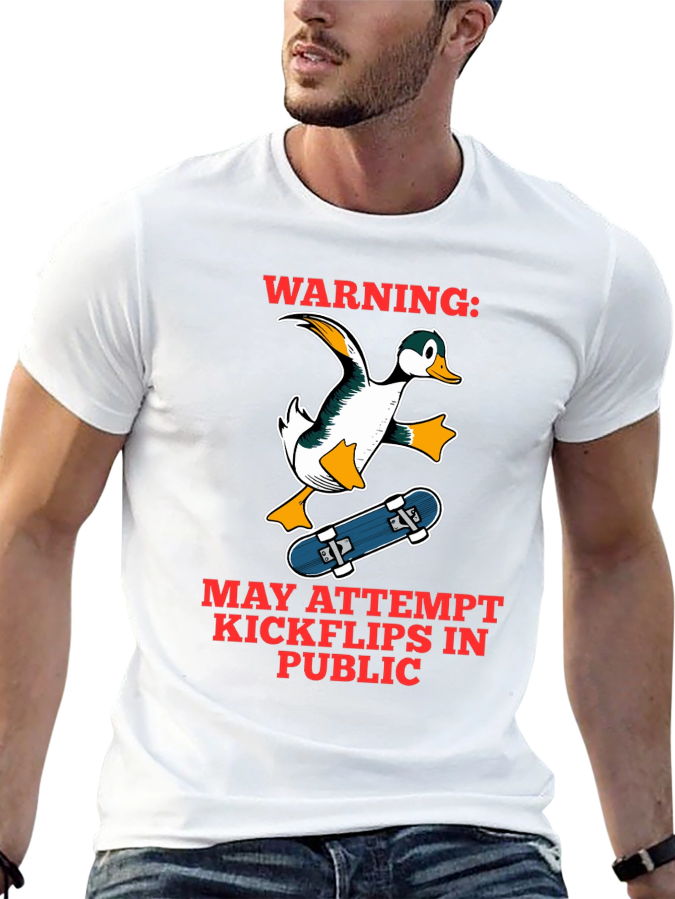 Funny Duck Skateboarder Graphic T-Shirt
