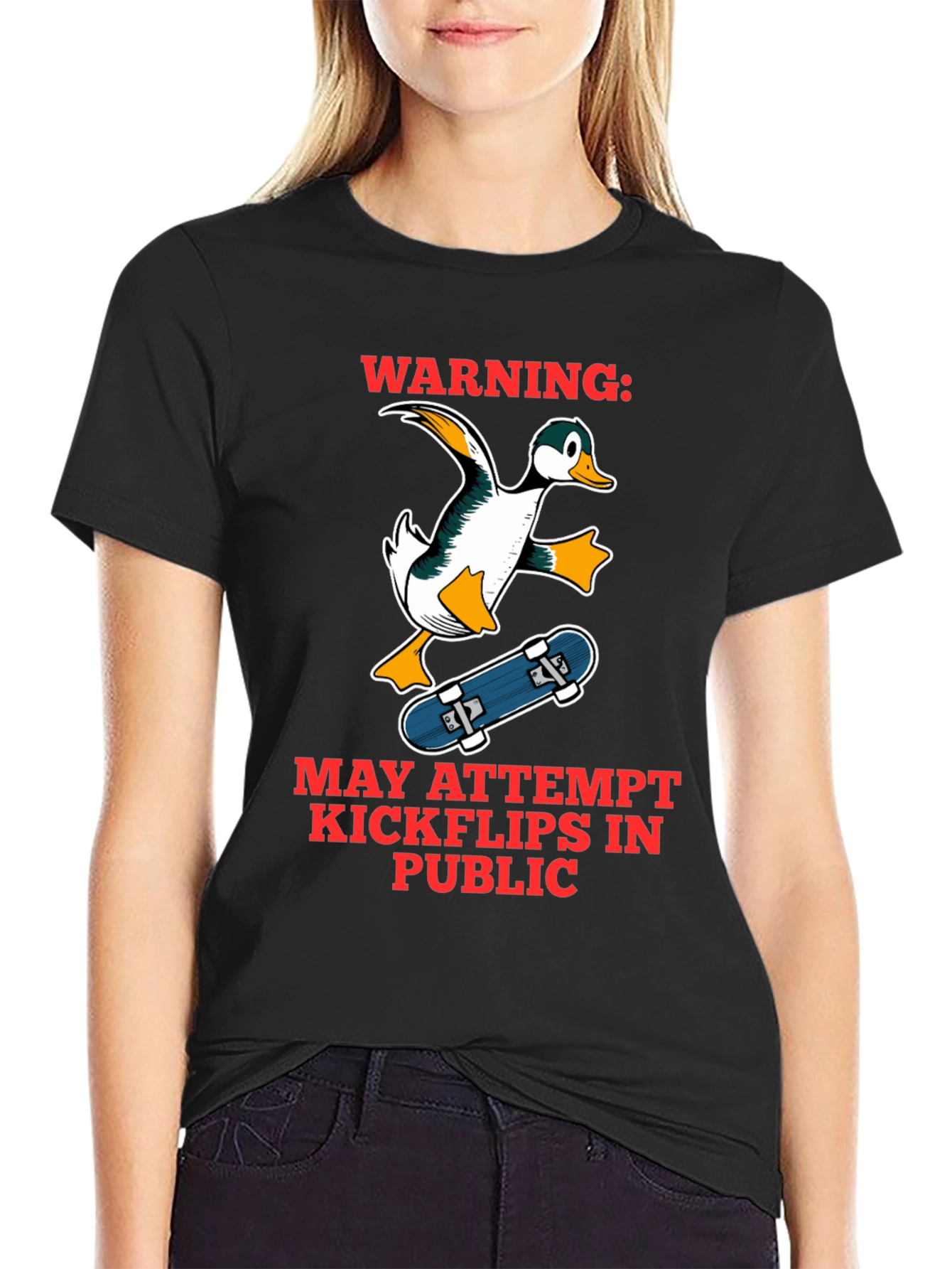 Funny Duck Skateboarder Graphic T-Shirt