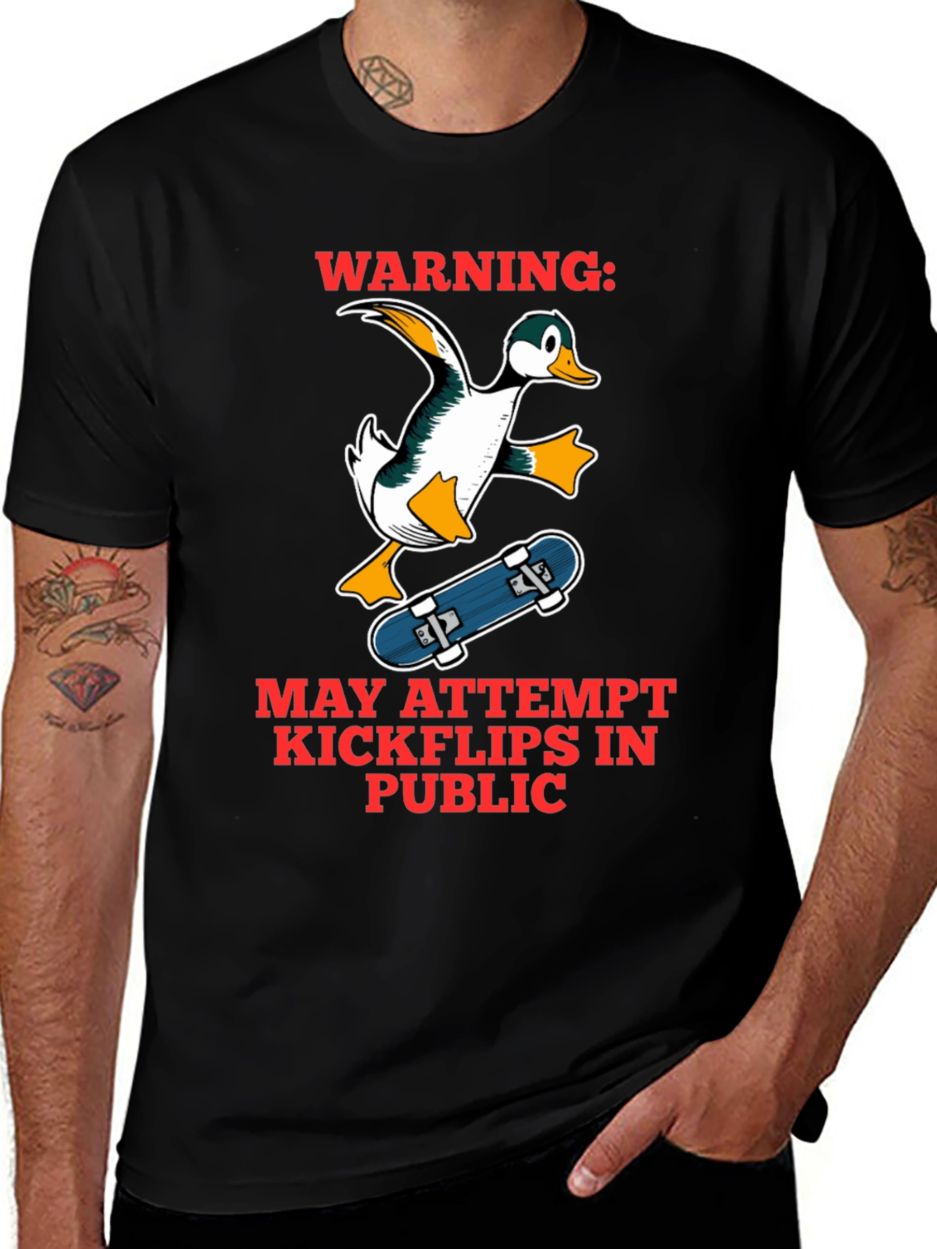 Funny Duck Skateboarder Graphic T-Shirt