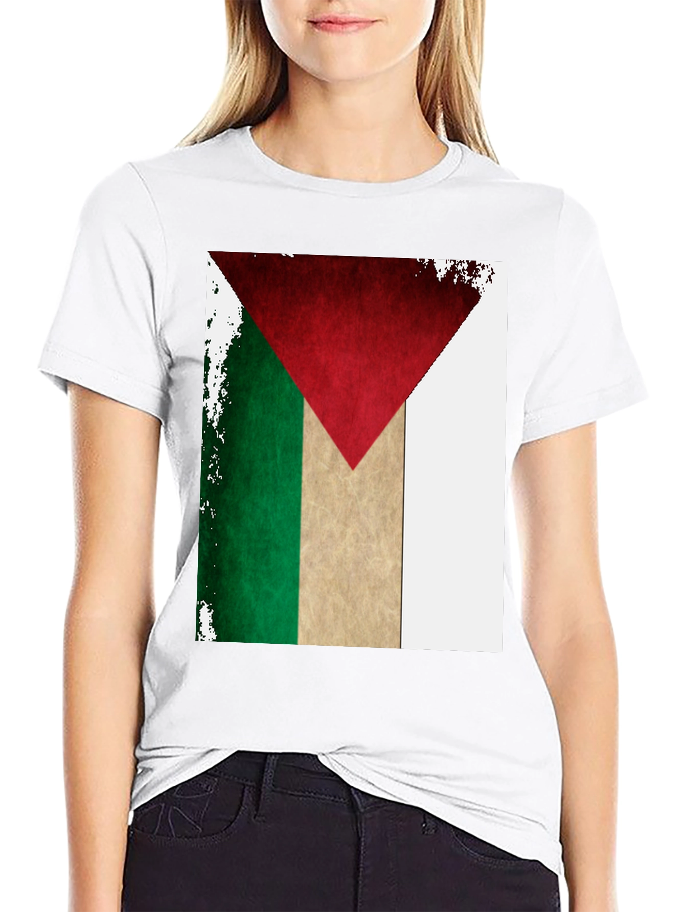 Palestine Flag T-Shirt: Distressed Design Black Tee