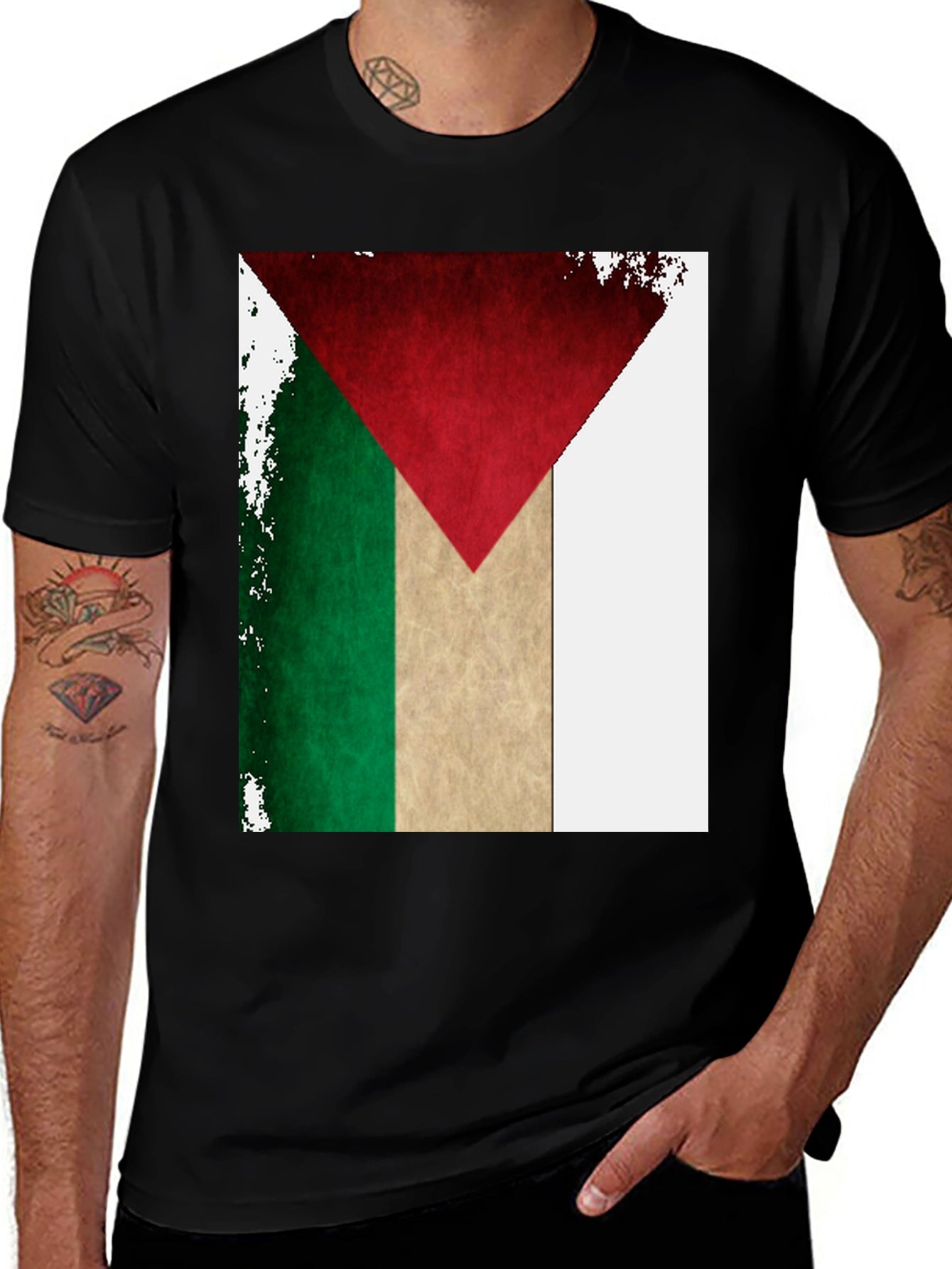 Palestine Flag T-Shirt: Distressed Design Black Tee