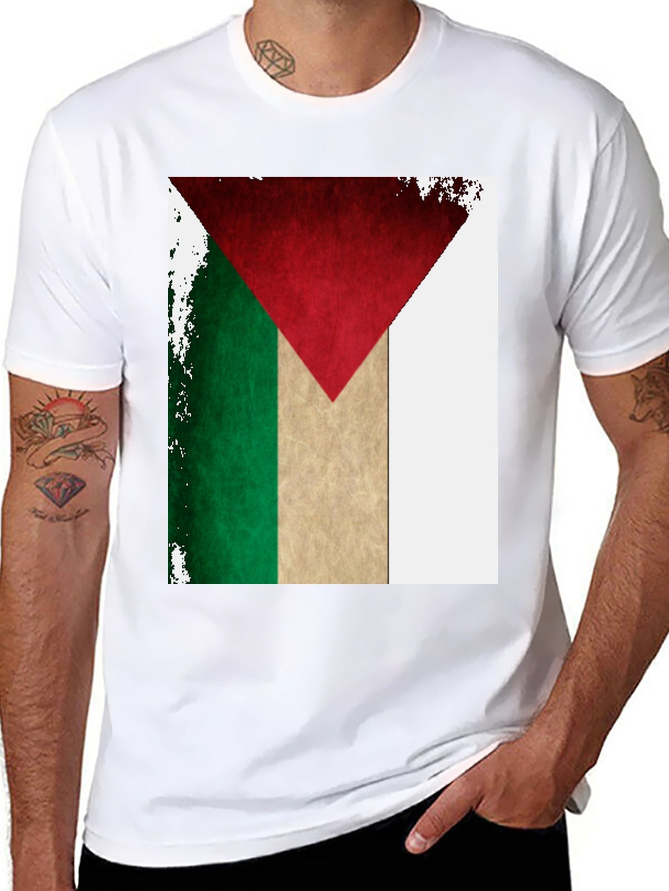 Palestine Flag T-Shirt: Distressed Design Black Tee