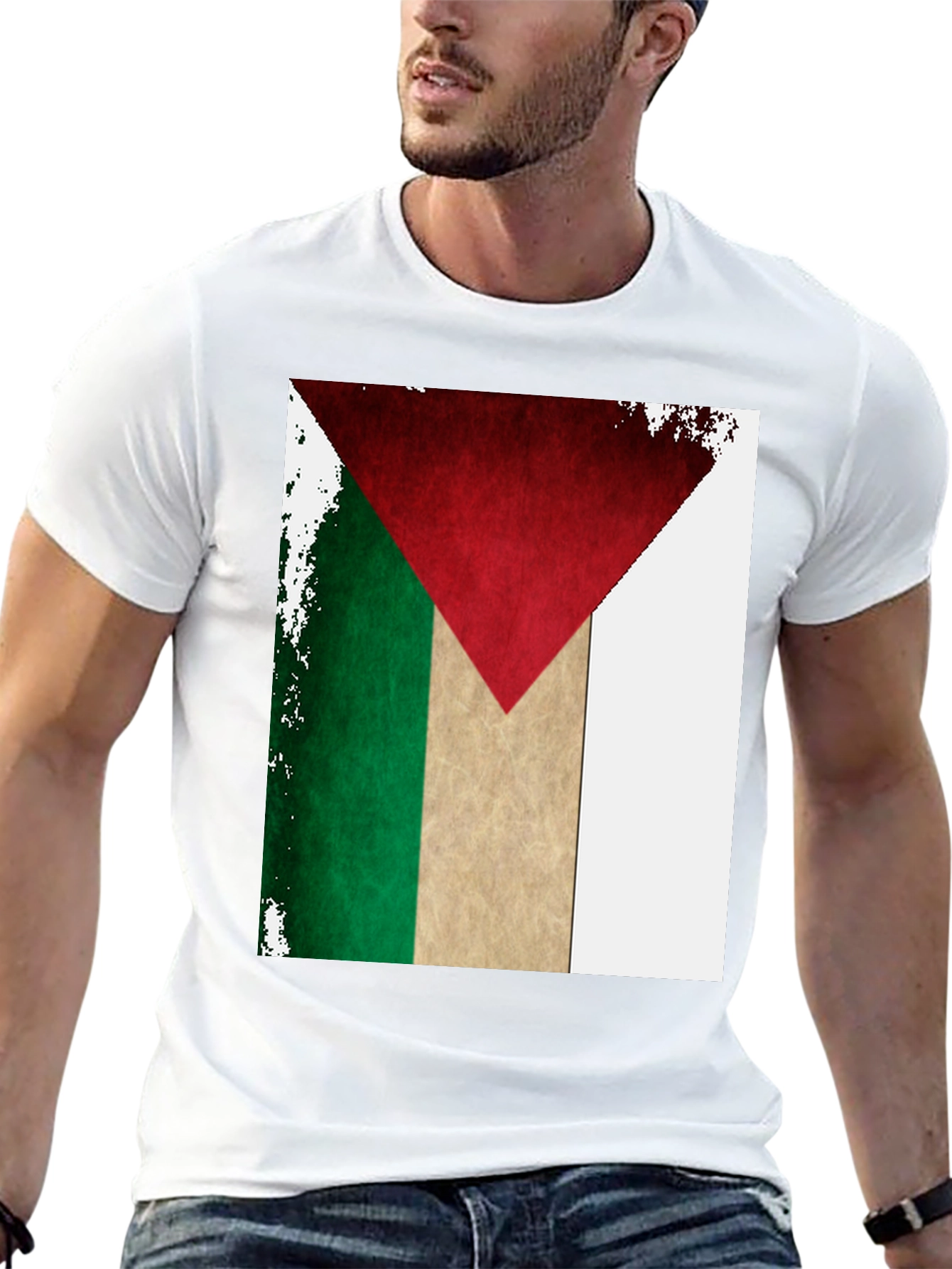 Palestine Flag T-Shirt: Distressed Design Black Tee