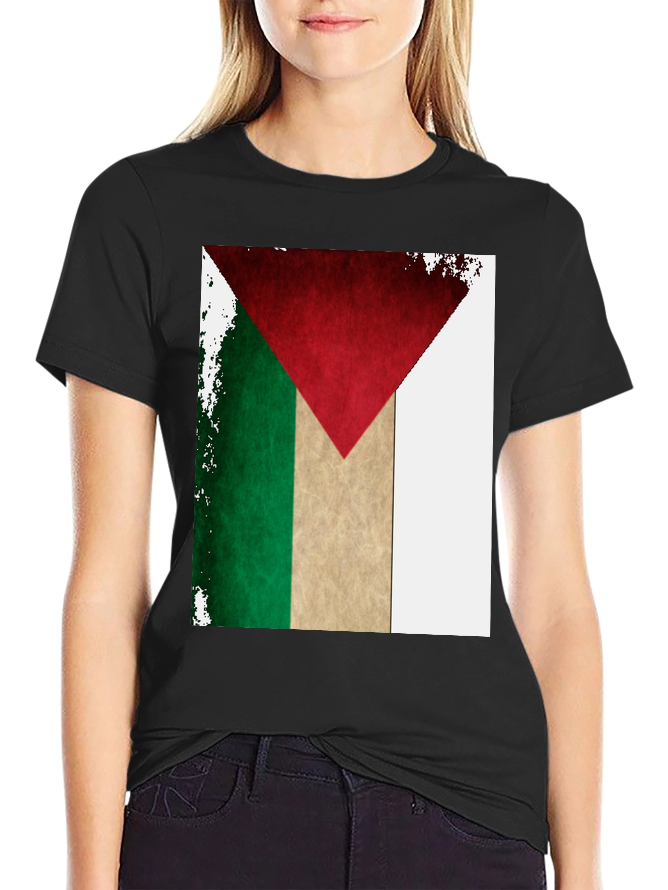 Palestine Flag T-Shirt: Distressed Design Black Tee