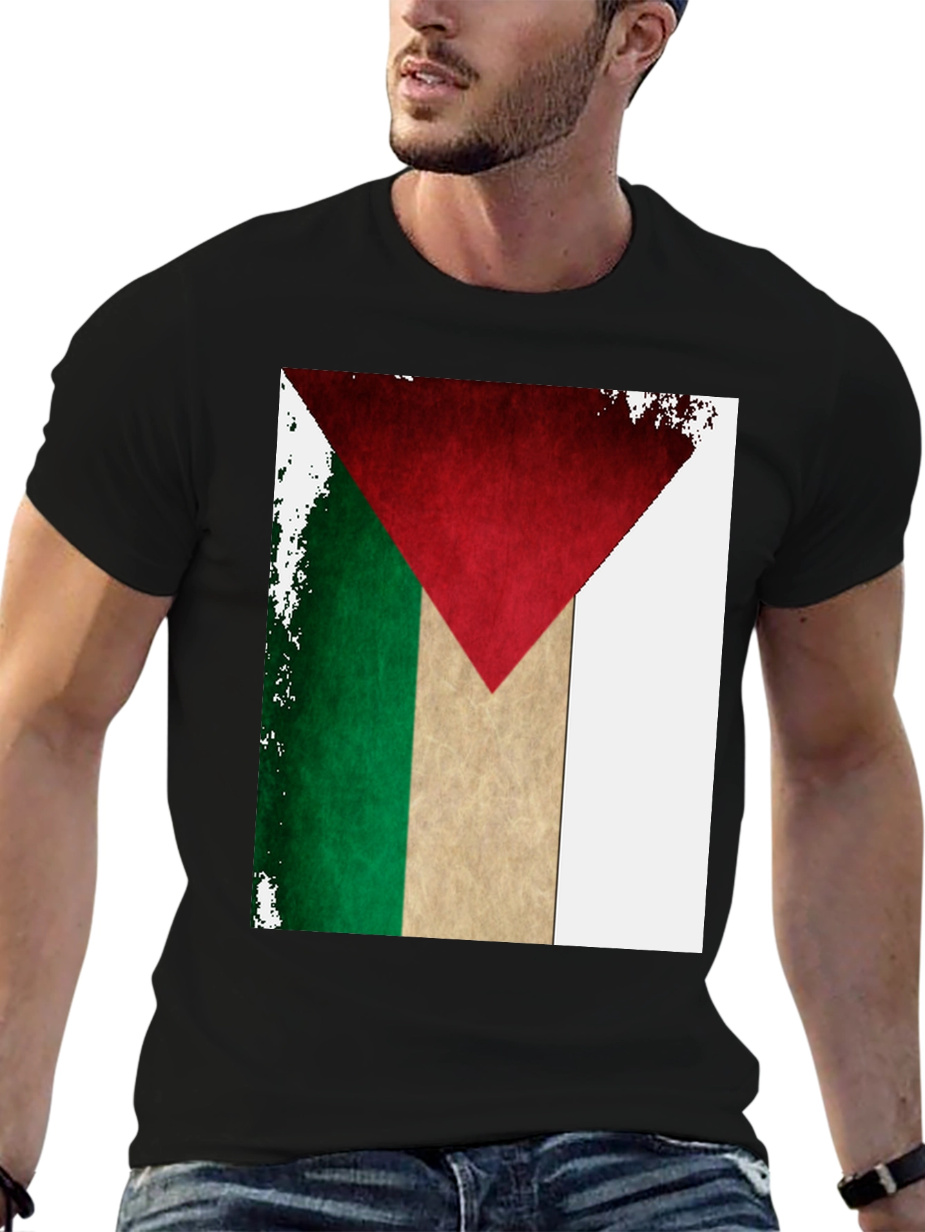 Palestine Flag T-Shirt: Distressed Design Black Tee