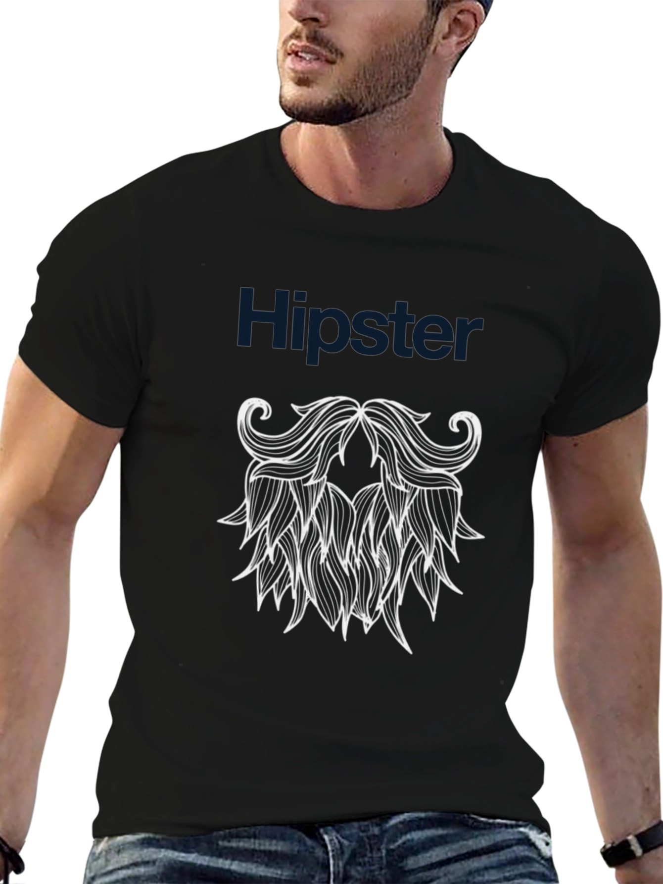 Hipster Beard Graphic T-Shirt - Trendy Black Tee