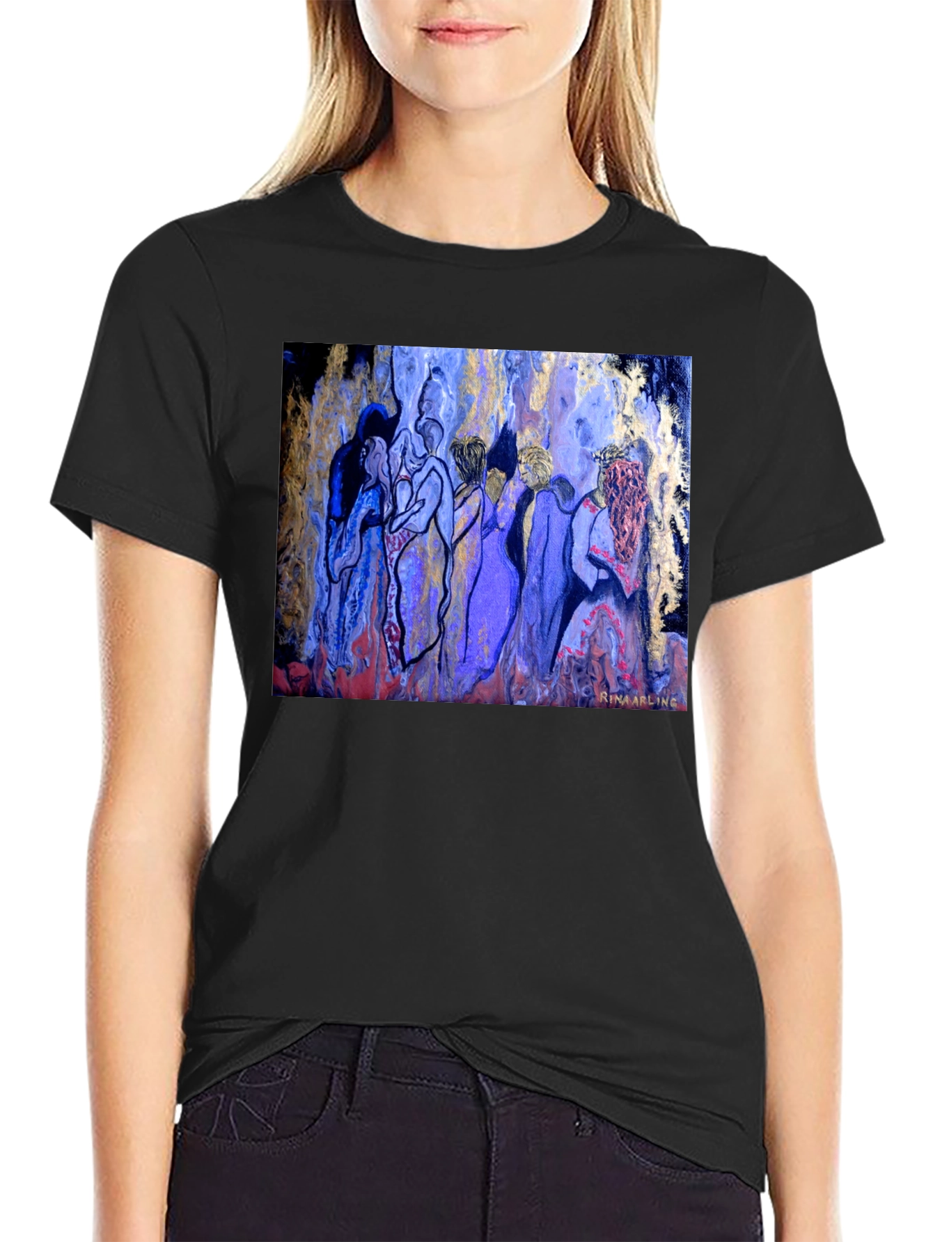 Abstract Women Art Print Black T-Shirt
