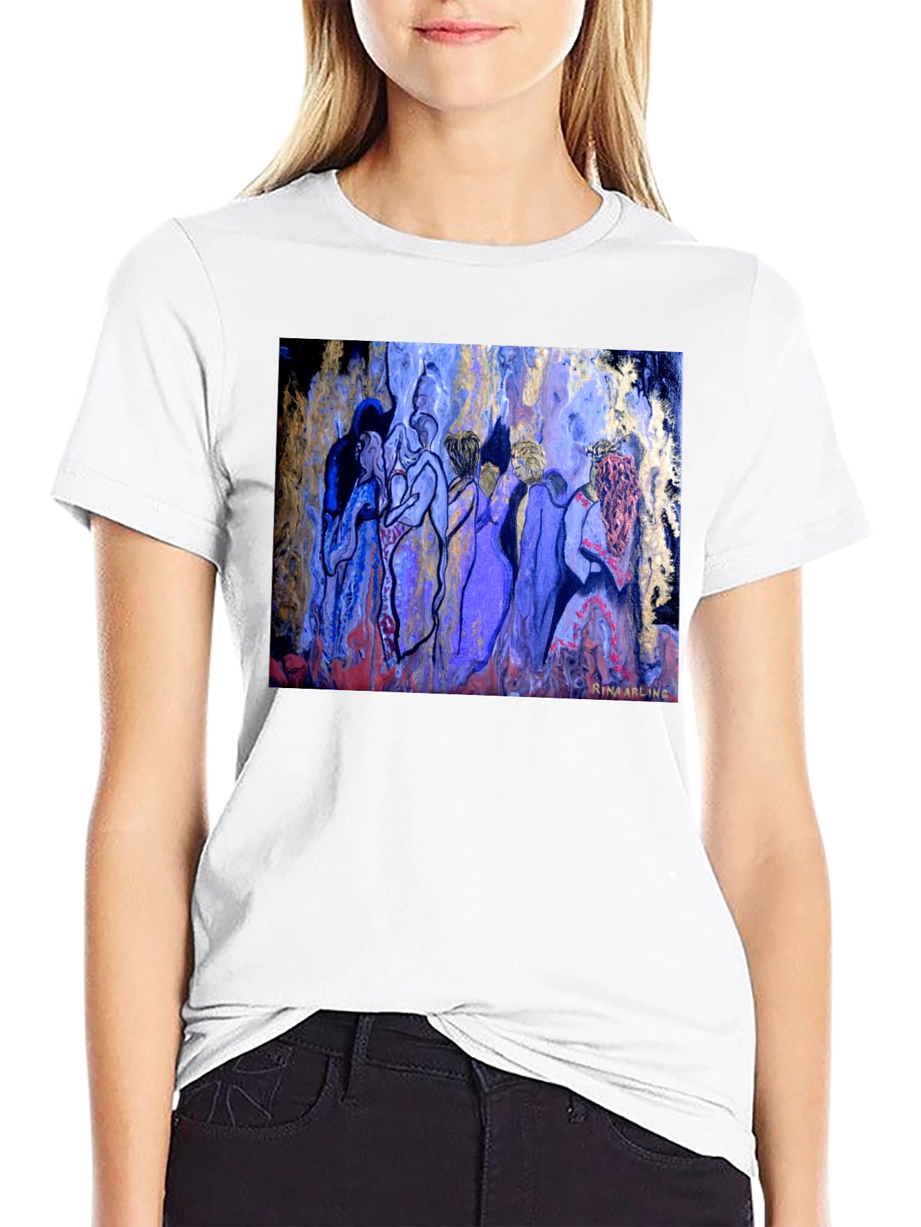 Abstract Women Art Print Black T-Shirt