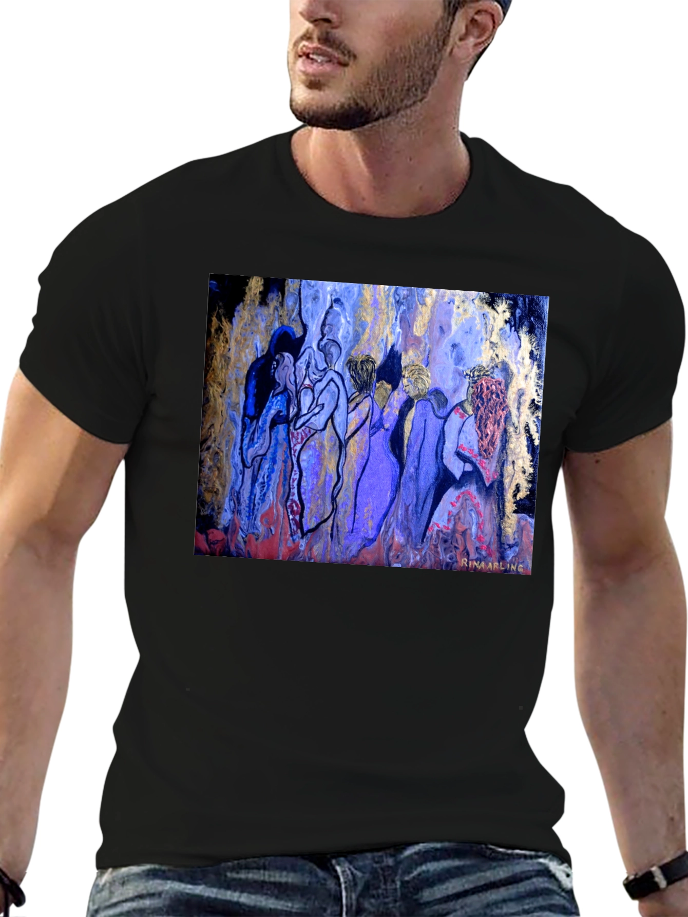 Abstract Women Art Print Black T-Shirt