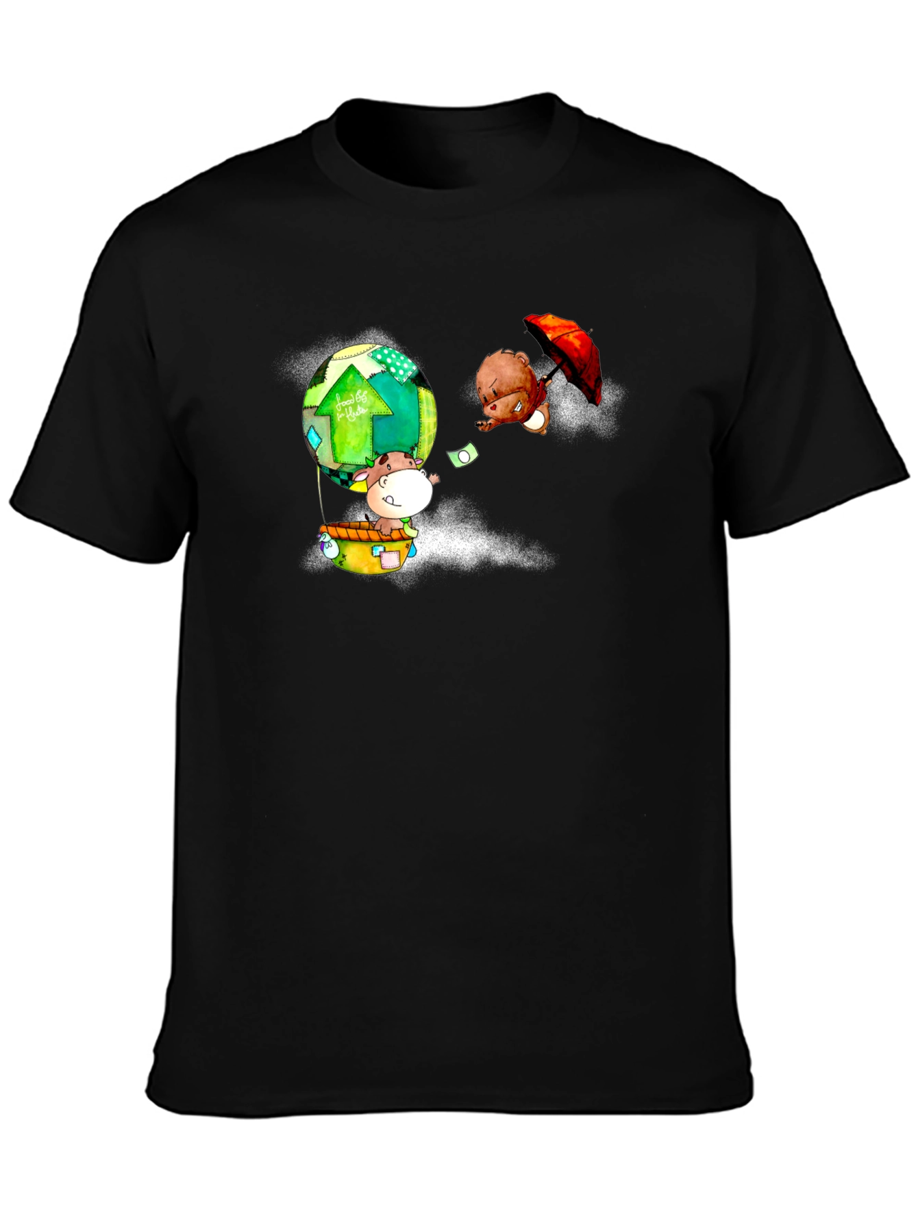 Cartoon Animal Print Black T-Shirt