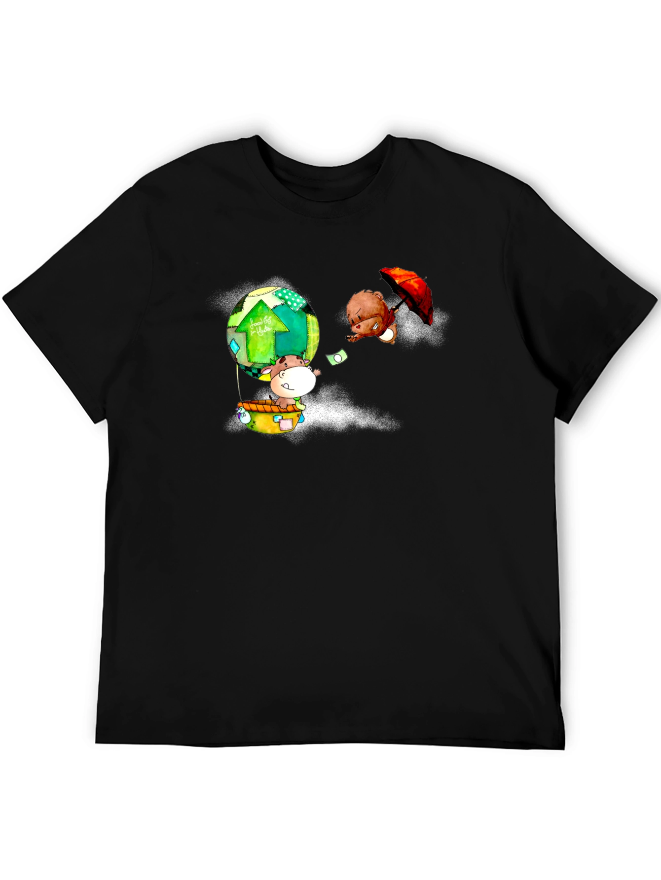Cartoon Animal Print Black T-Shirt