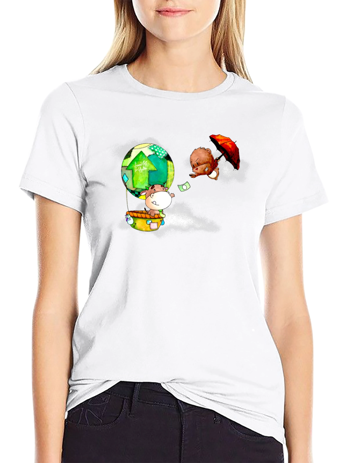 Cartoon Animal Print Black T-Shirt