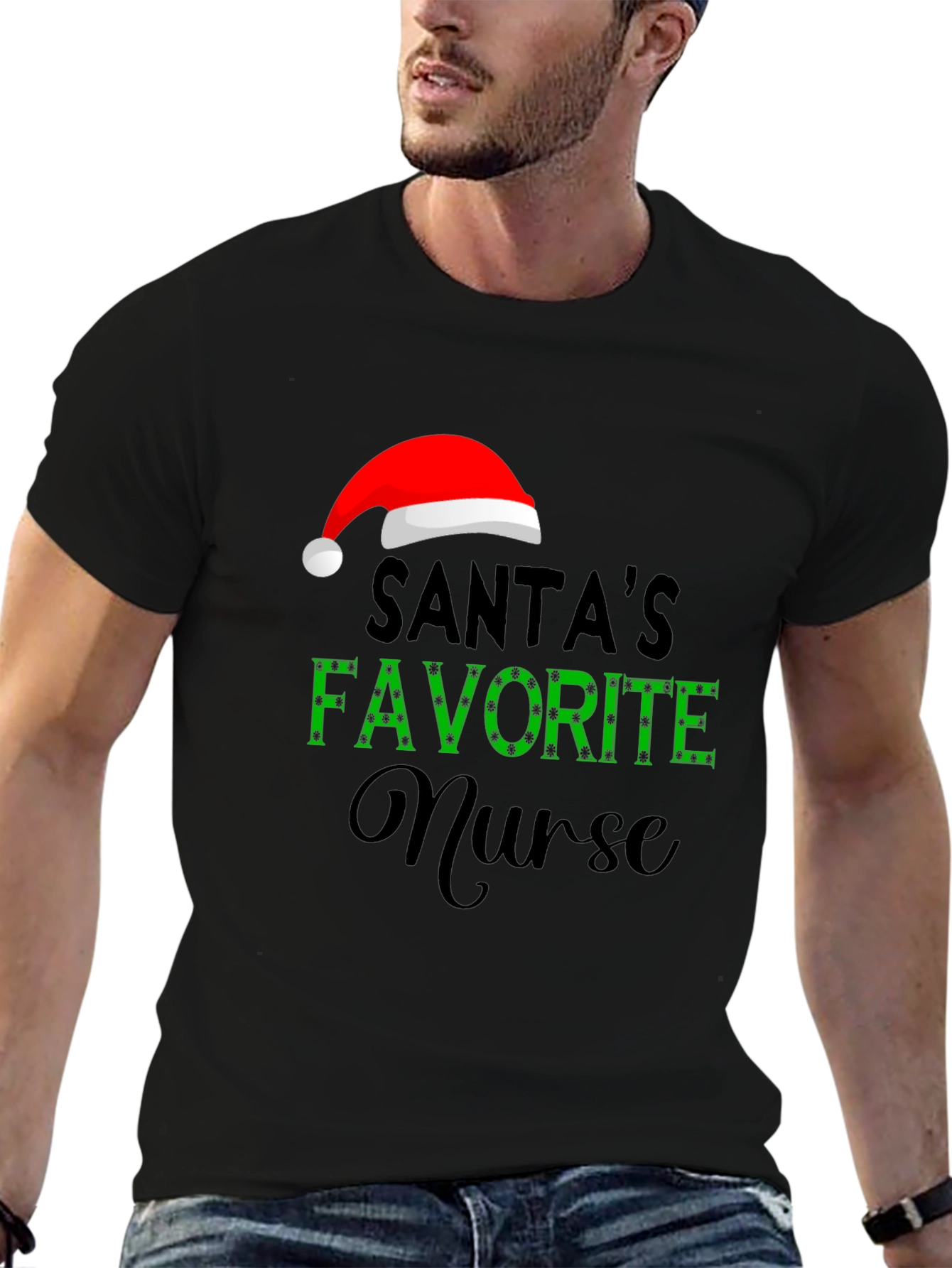 Santas Favorite Nurse Graphic T-Shirt - Holiday Apparel