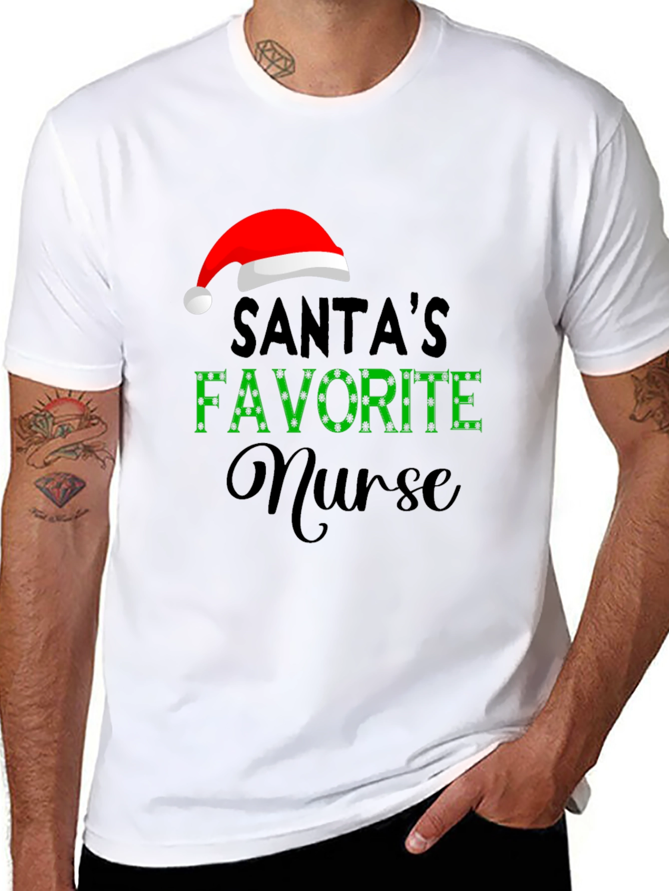 Santas Favorite Nurse Graphic T-Shirt - Holiday Apparel