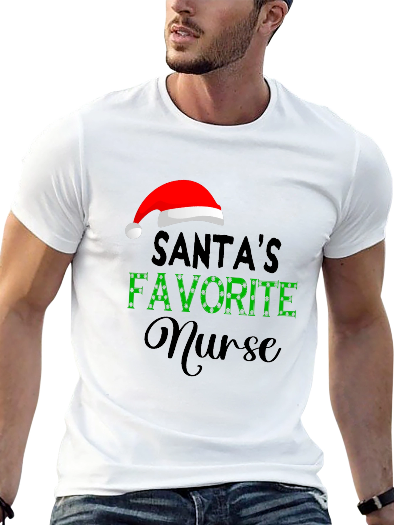 Santas Favorite Nurse Graphic T-Shirt - Holiday Apparel