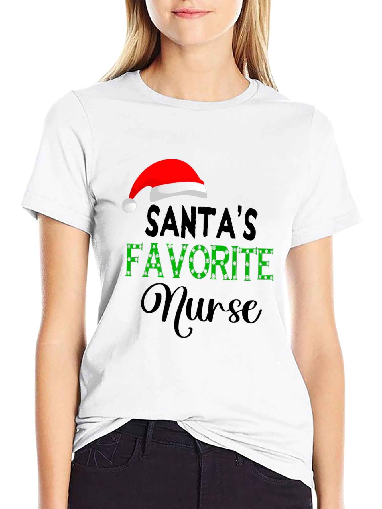 Santas Favorite Nurse Graphic T-Shirt - Holiday Apparel