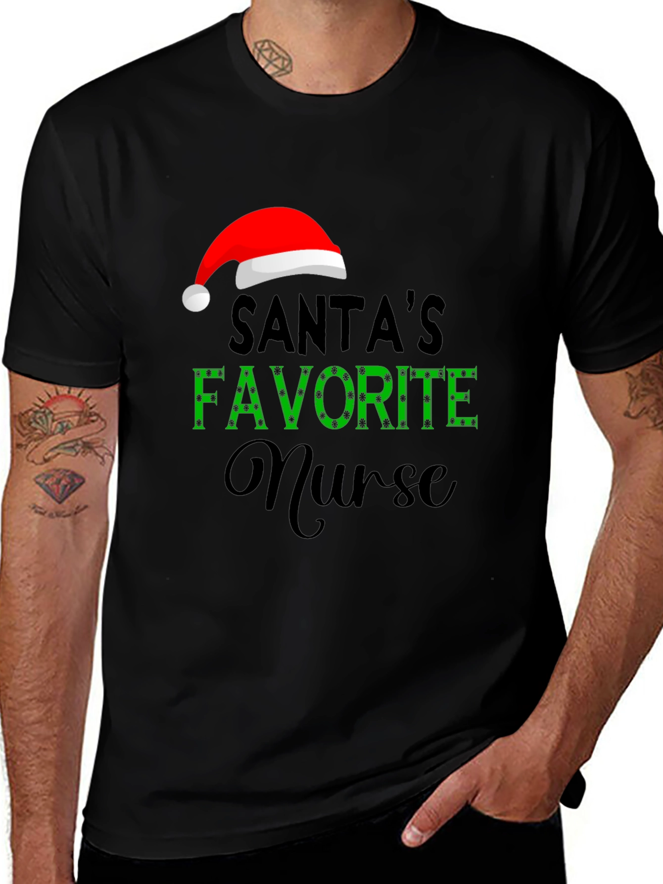 Santas Favorite Nurse Graphic T-Shirt - Holiday Apparel