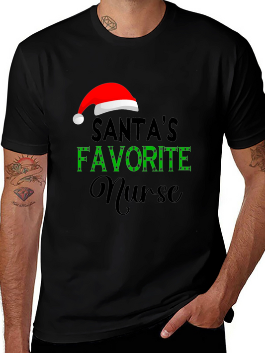 Santas Favorite Nurse Graphic T-Shirt - Holiday Apparel