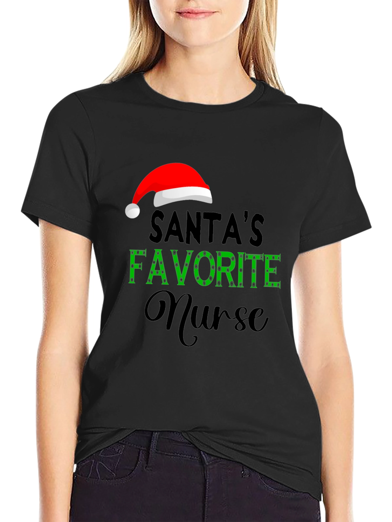 Santas Favorite Nurse Graphic T-Shirt - Holiday Apparel