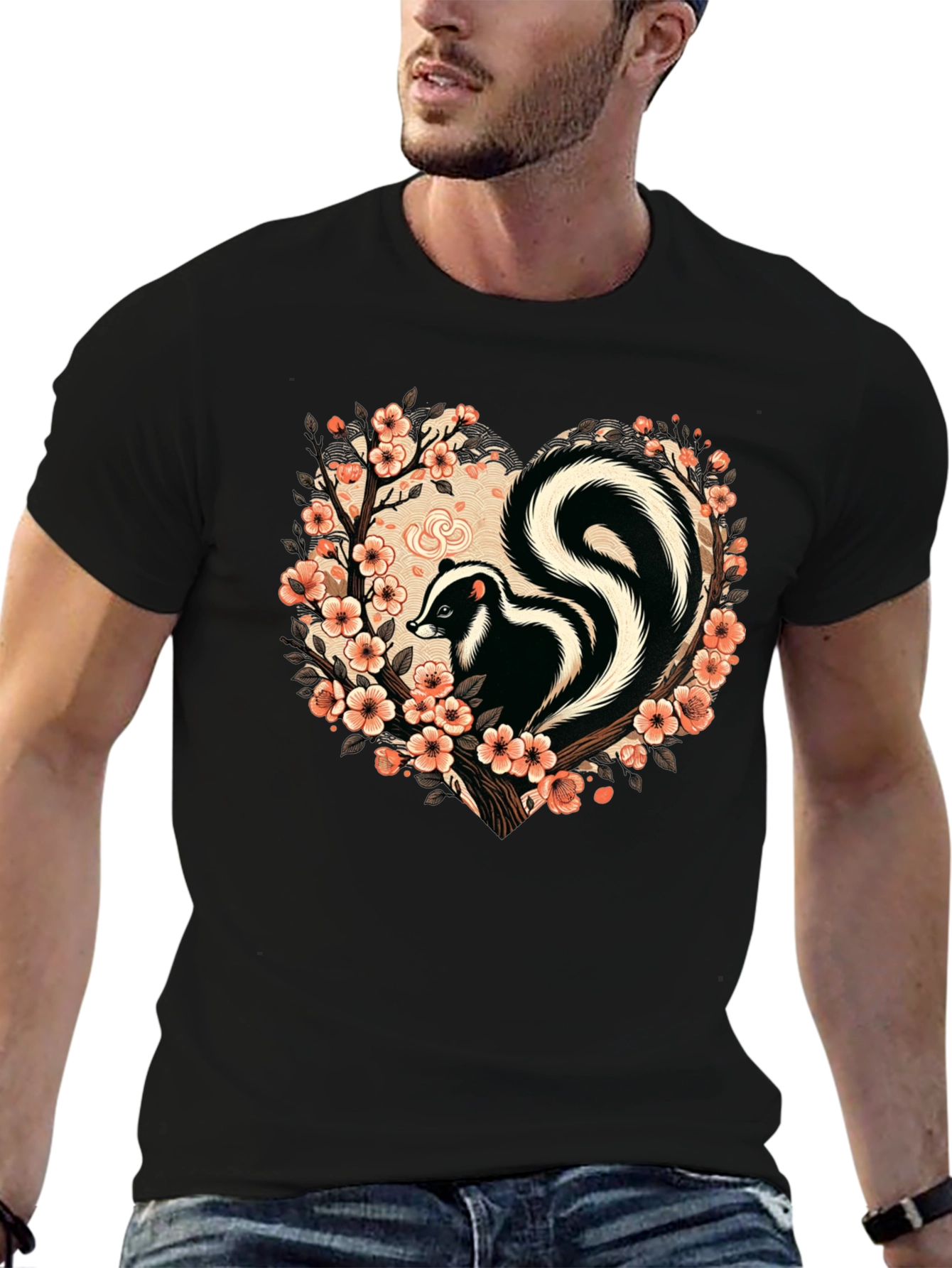 Skunk Floral Heart T-Shirt - Stylish Animal Tee