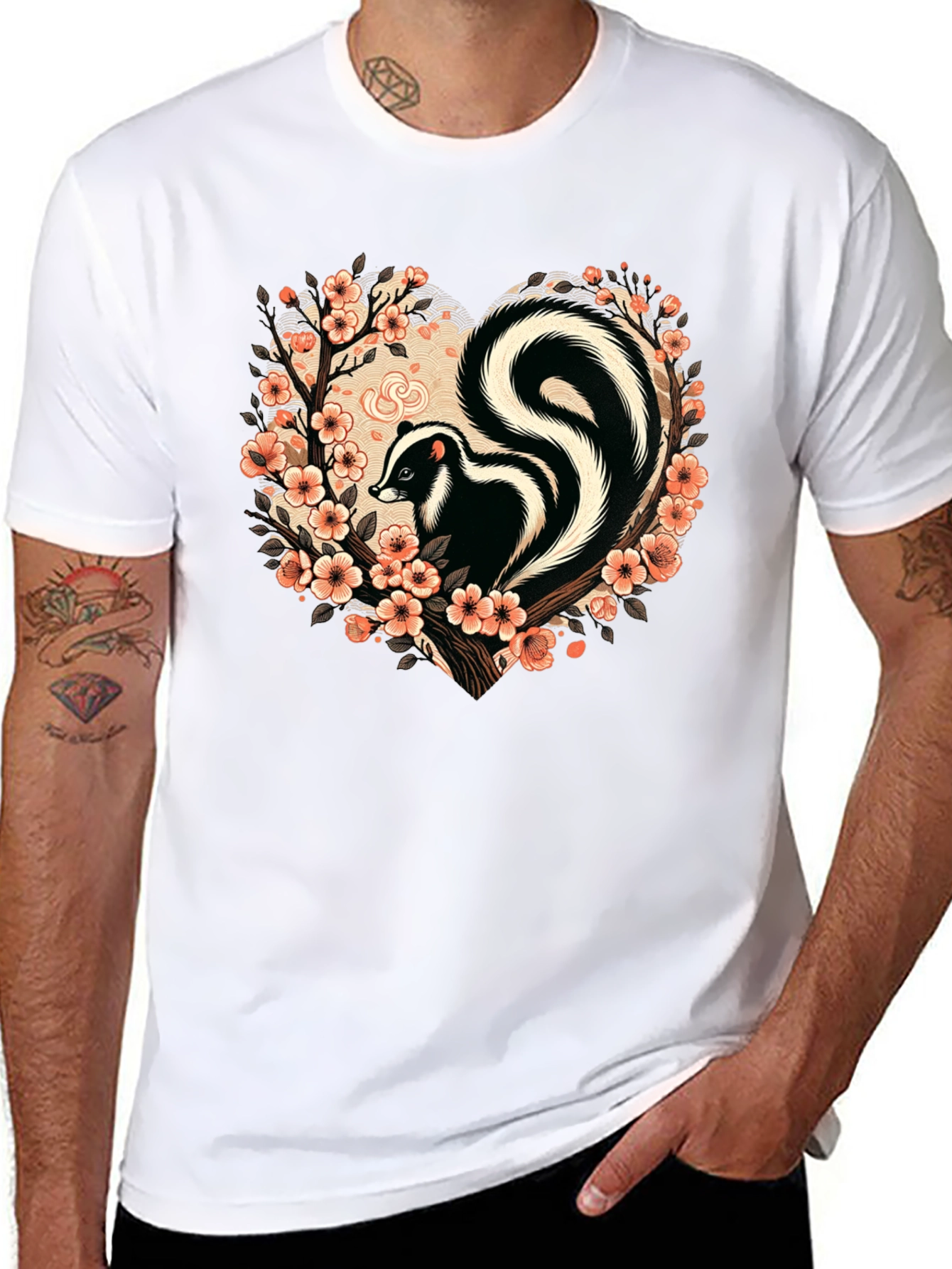 Skunk Floral Heart T-Shirt - Stylish Animal Tee