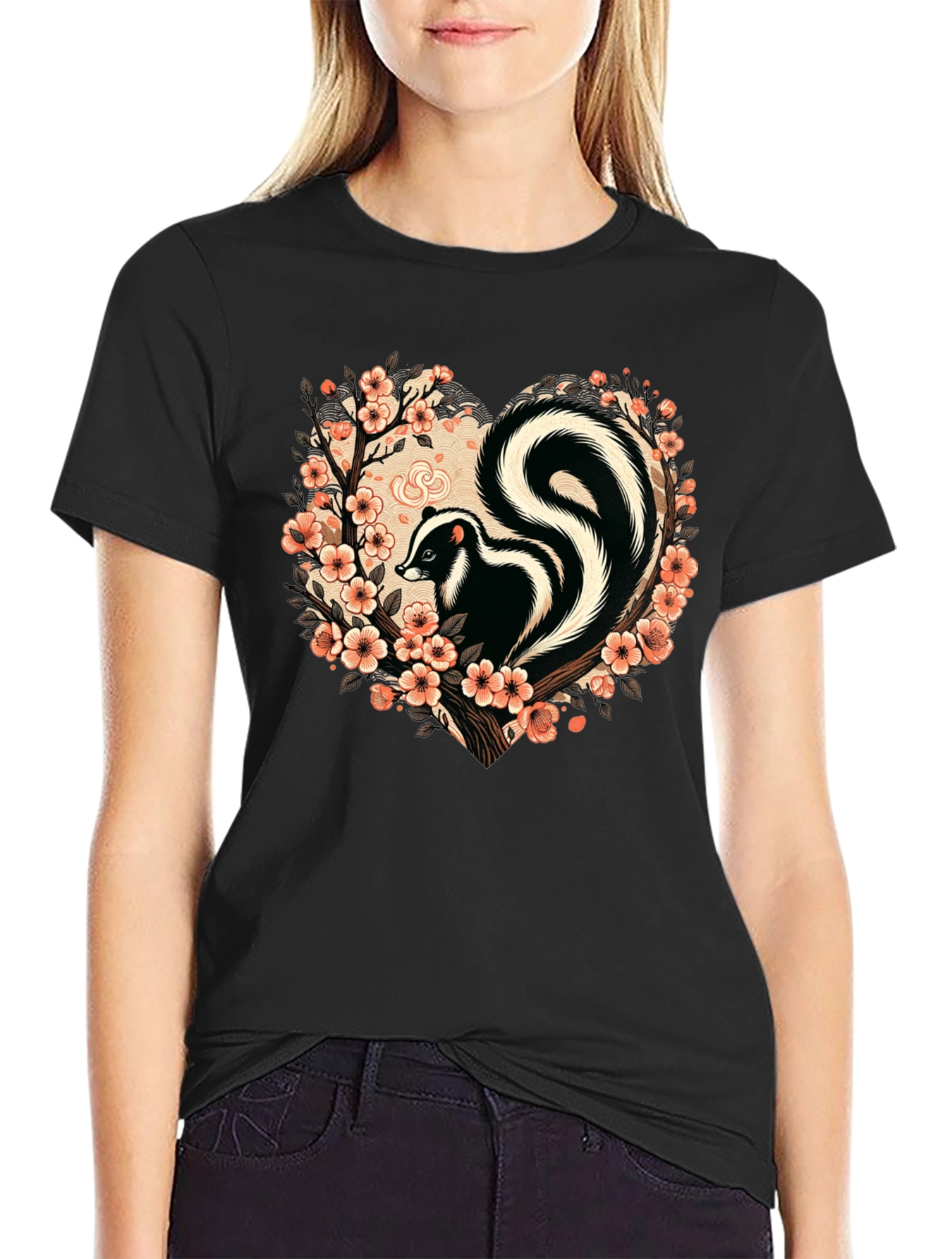 Skunk Floral Heart T-Shirt - Stylish Animal Tee