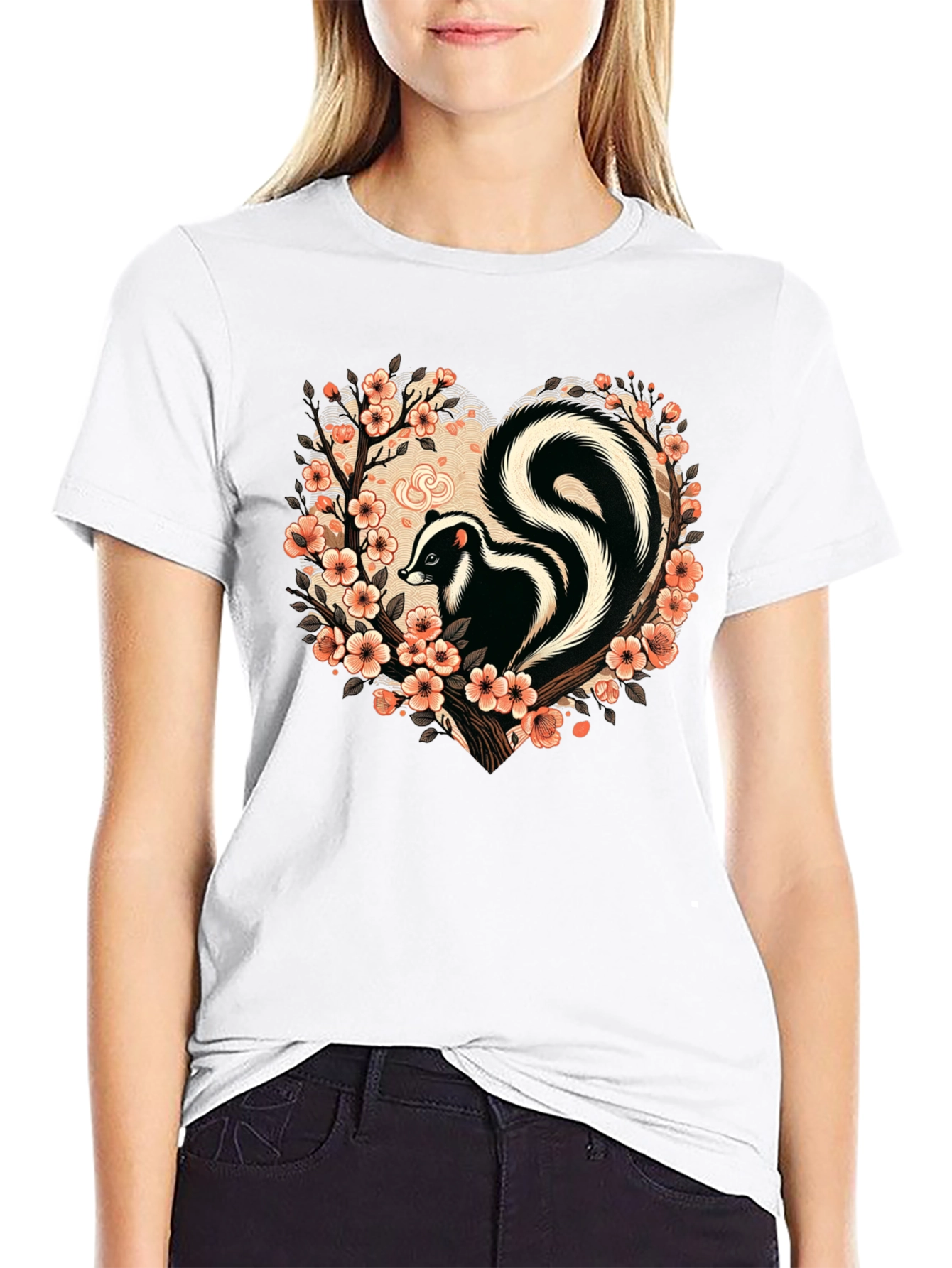 Skunk Floral Heart T-Shirt - Stylish Animal Tee