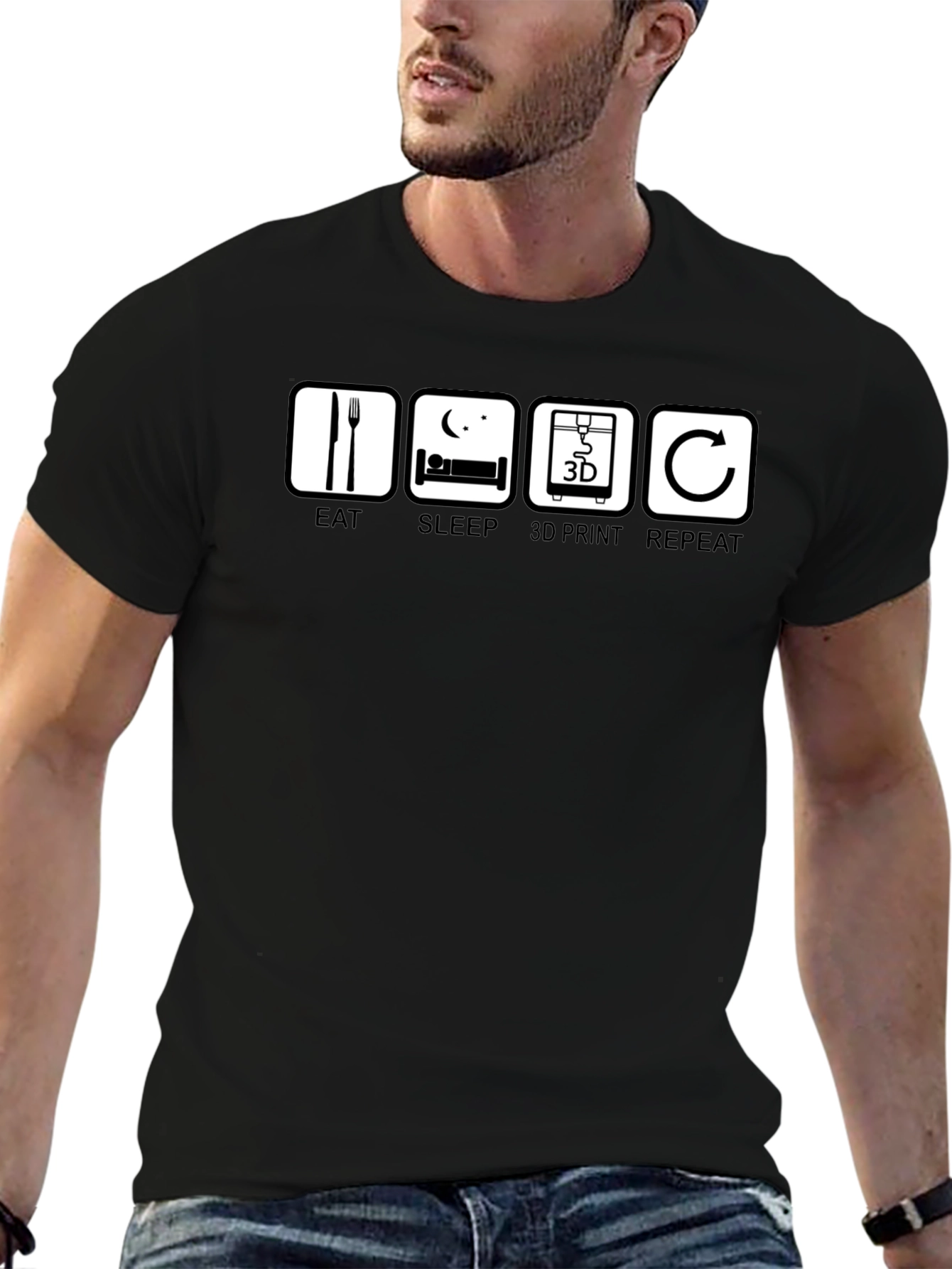 Eat Sleep 3D Print Repeat Black T-Shirt