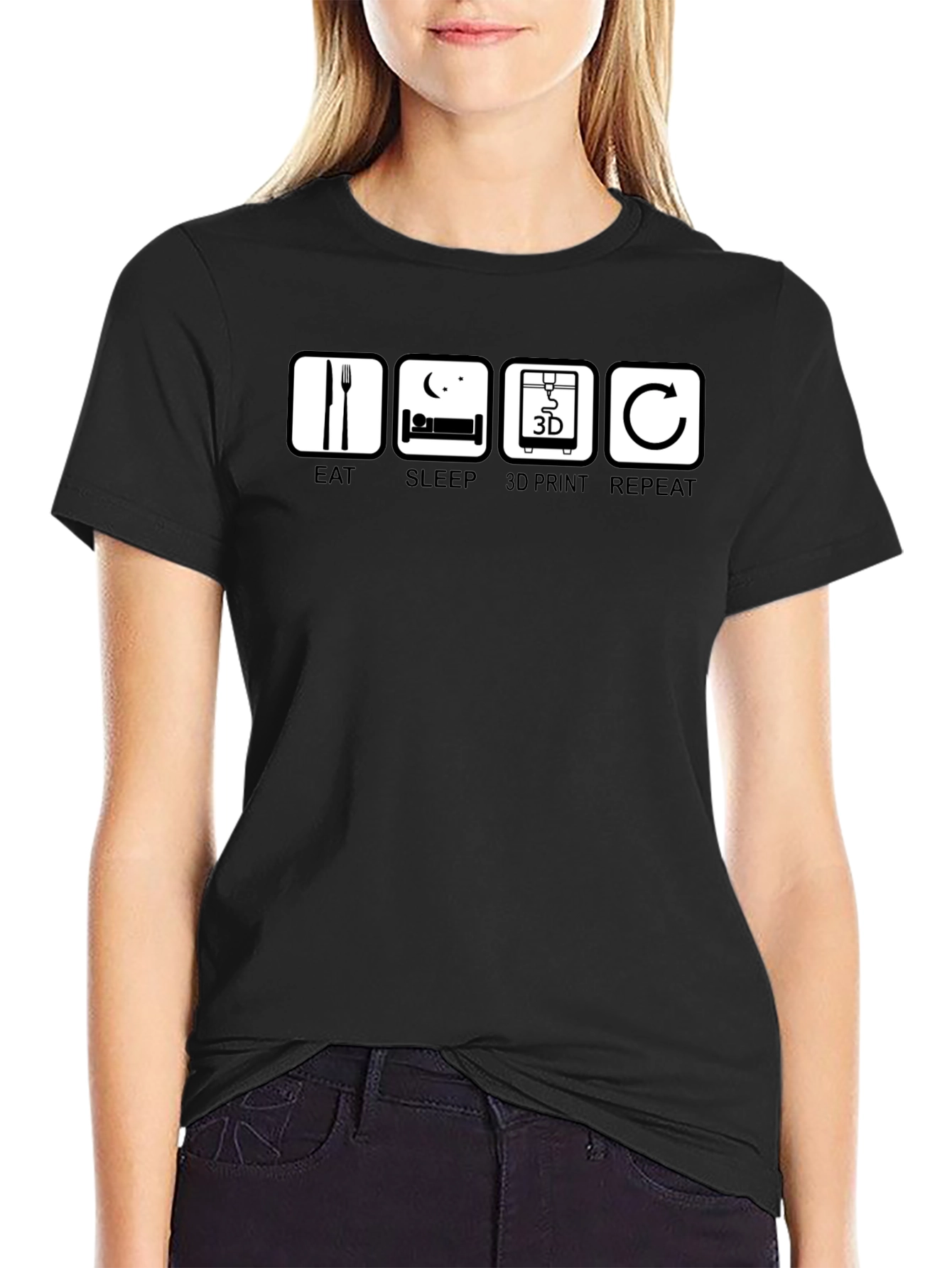 Eat Sleep 3D Print Repeat Black T-Shirt