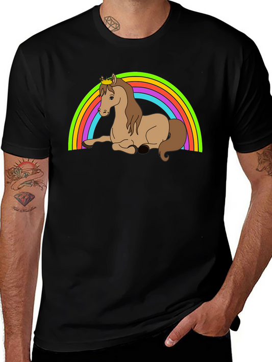 Rainbow Horse T-Shirt - Crowned Cartoon Pony Tee
